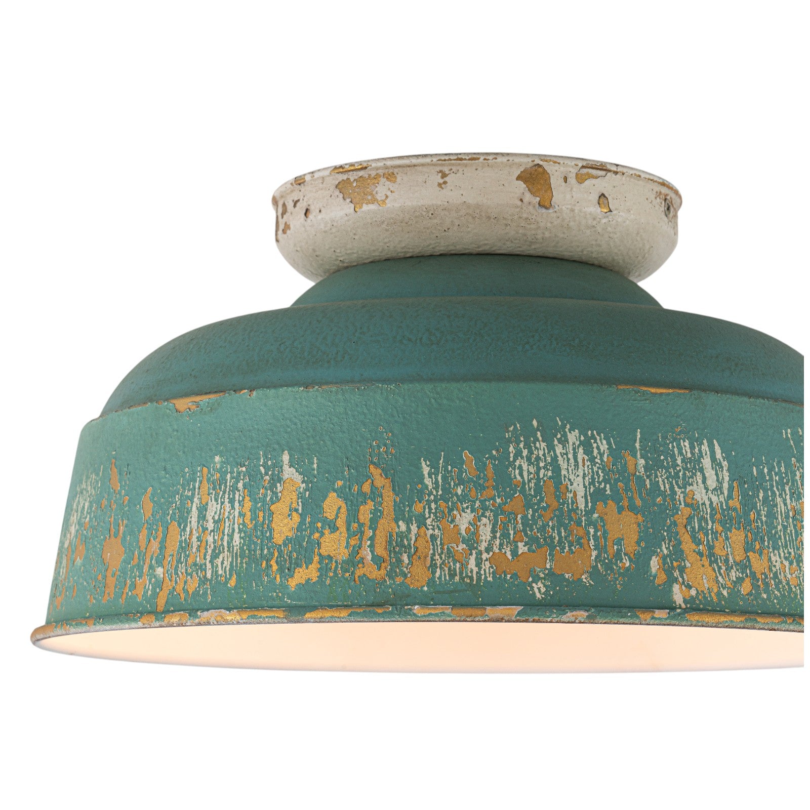 Glowlings 2-Light Industrial 14"Wide Black/Blue Antique Gold Distressing Dome Flush Mount
