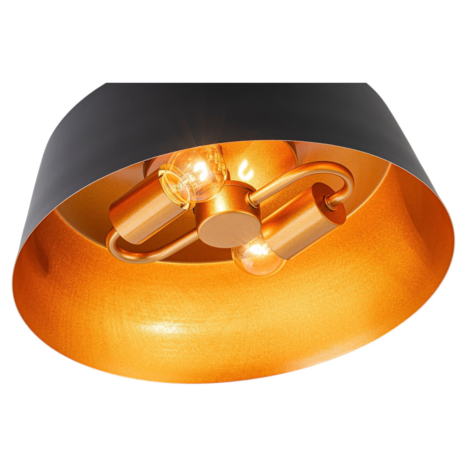 Glowlings 2-Light Industrial Black Tapered Flush Mount Ceiling Light with Brushed Gold Interior