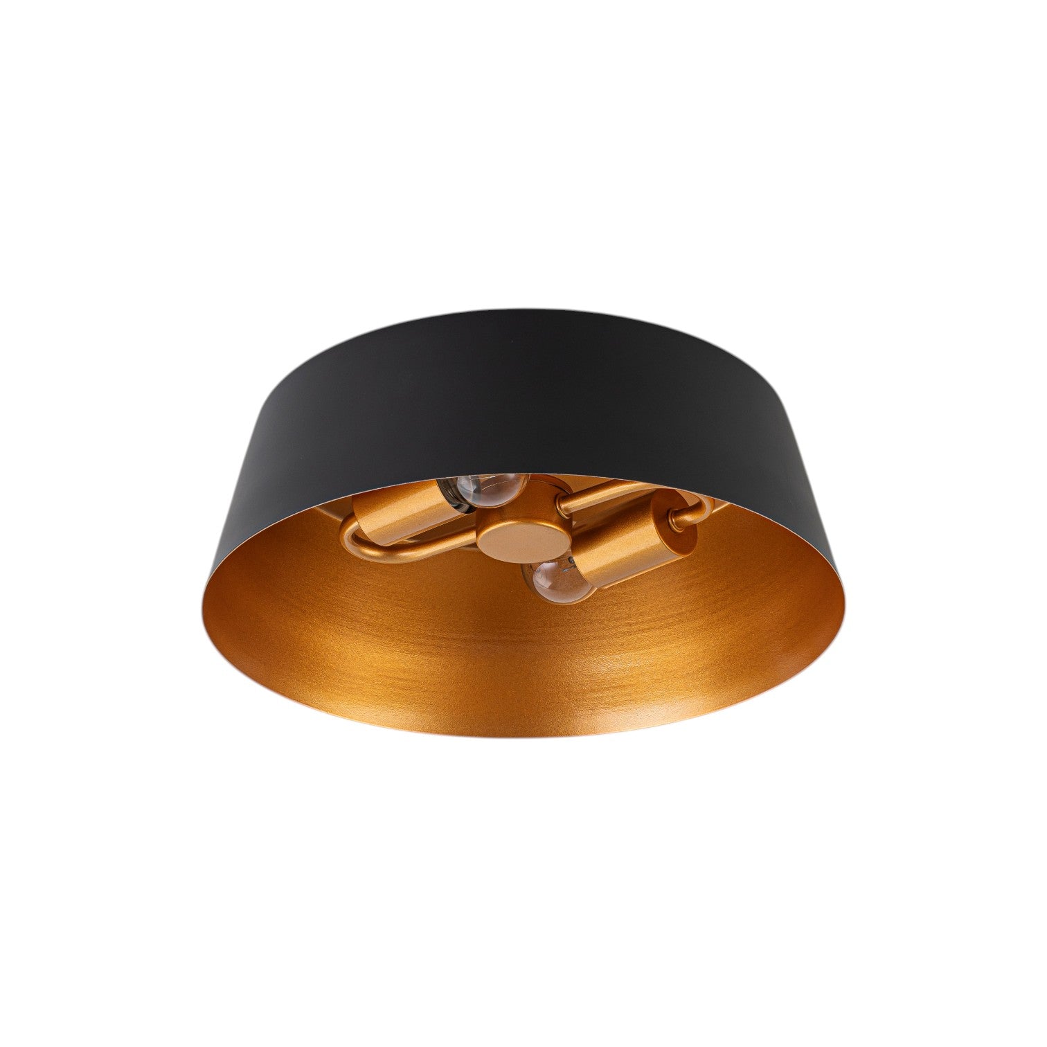 Glowlings 2-Light Industrial Black Tapered Flush Mount Ceiling Light with Brushed Gold Interior