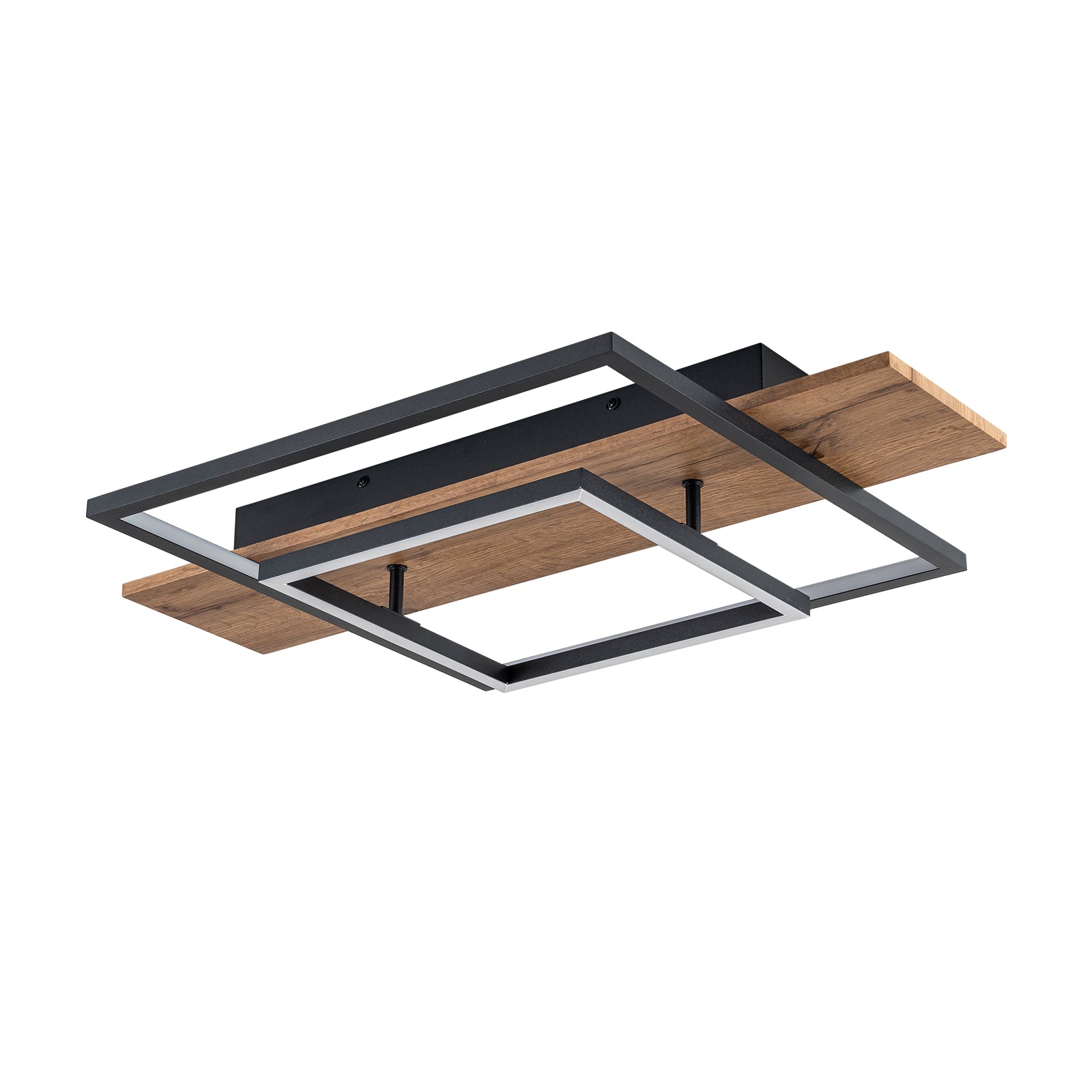 Glowlings 2-flammige Farmhouse 2-stufige quadratische integrierte LED-Deckenleuchte aus Holz