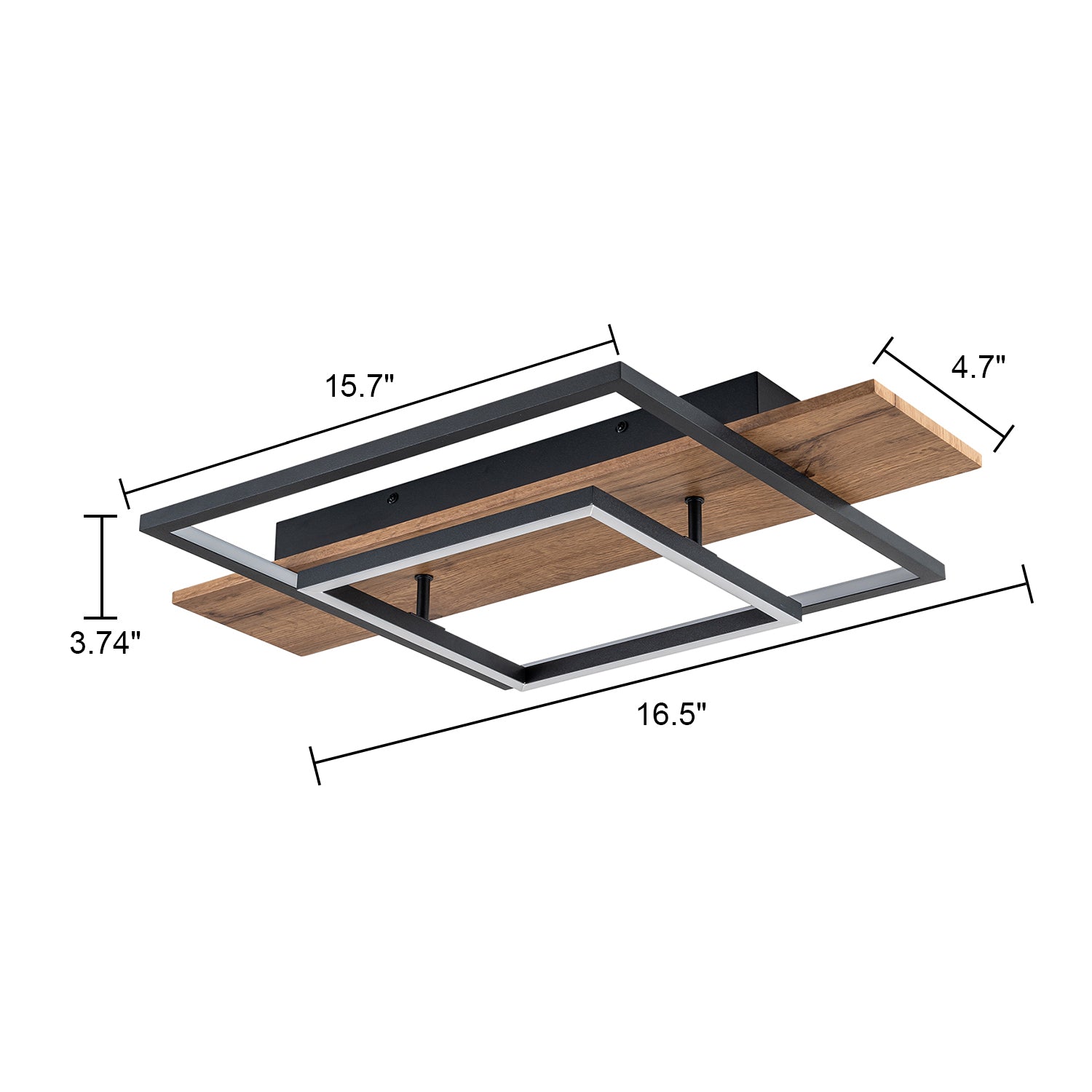 Glowlings 2-flammige Farmhouse 2-stufige quadratische integrierte LED-Deckenleuchte aus Holz