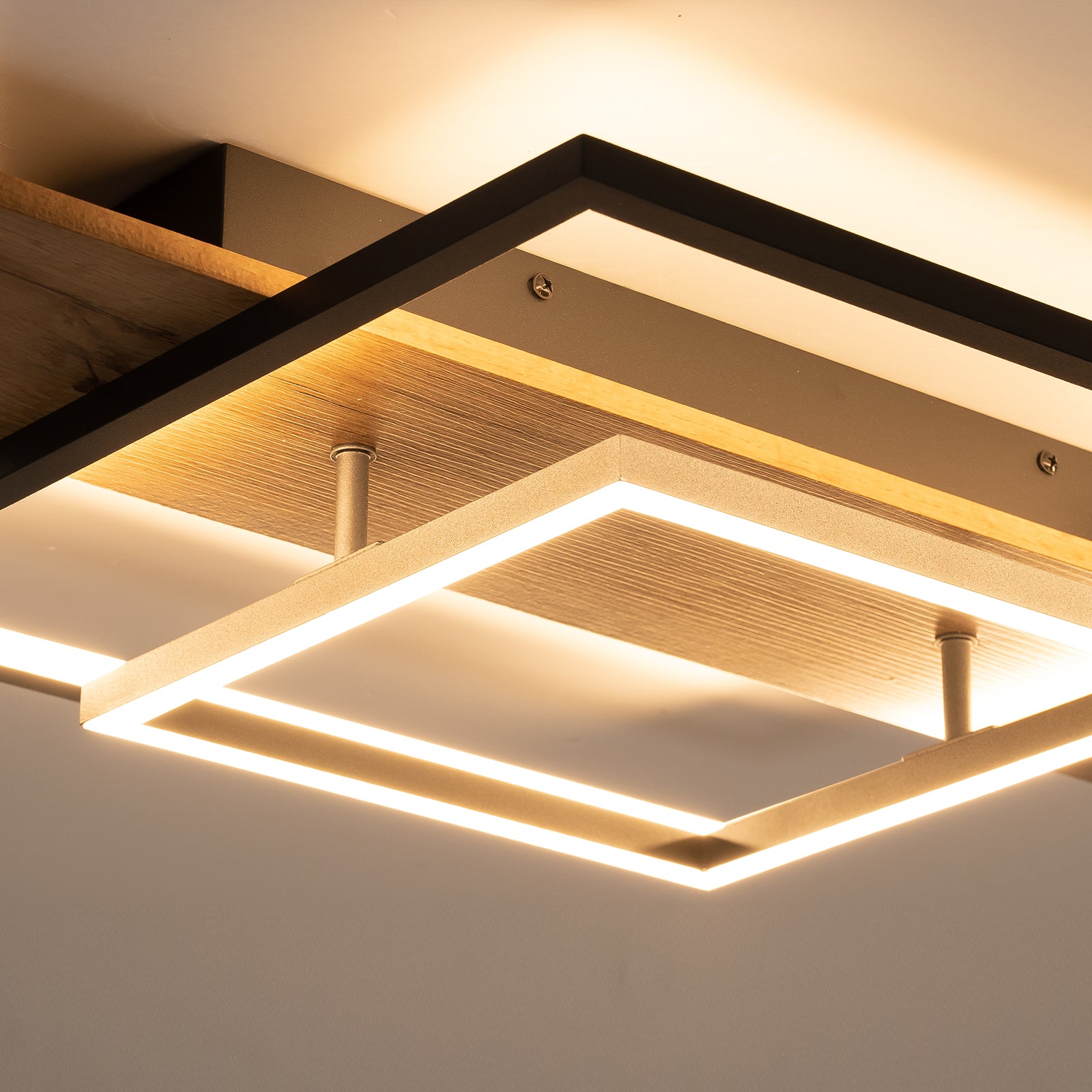 Glowlings 2-flammige Farmhouse 2-stufige quadratische integrierte LED-Deckenleuchte aus Holz