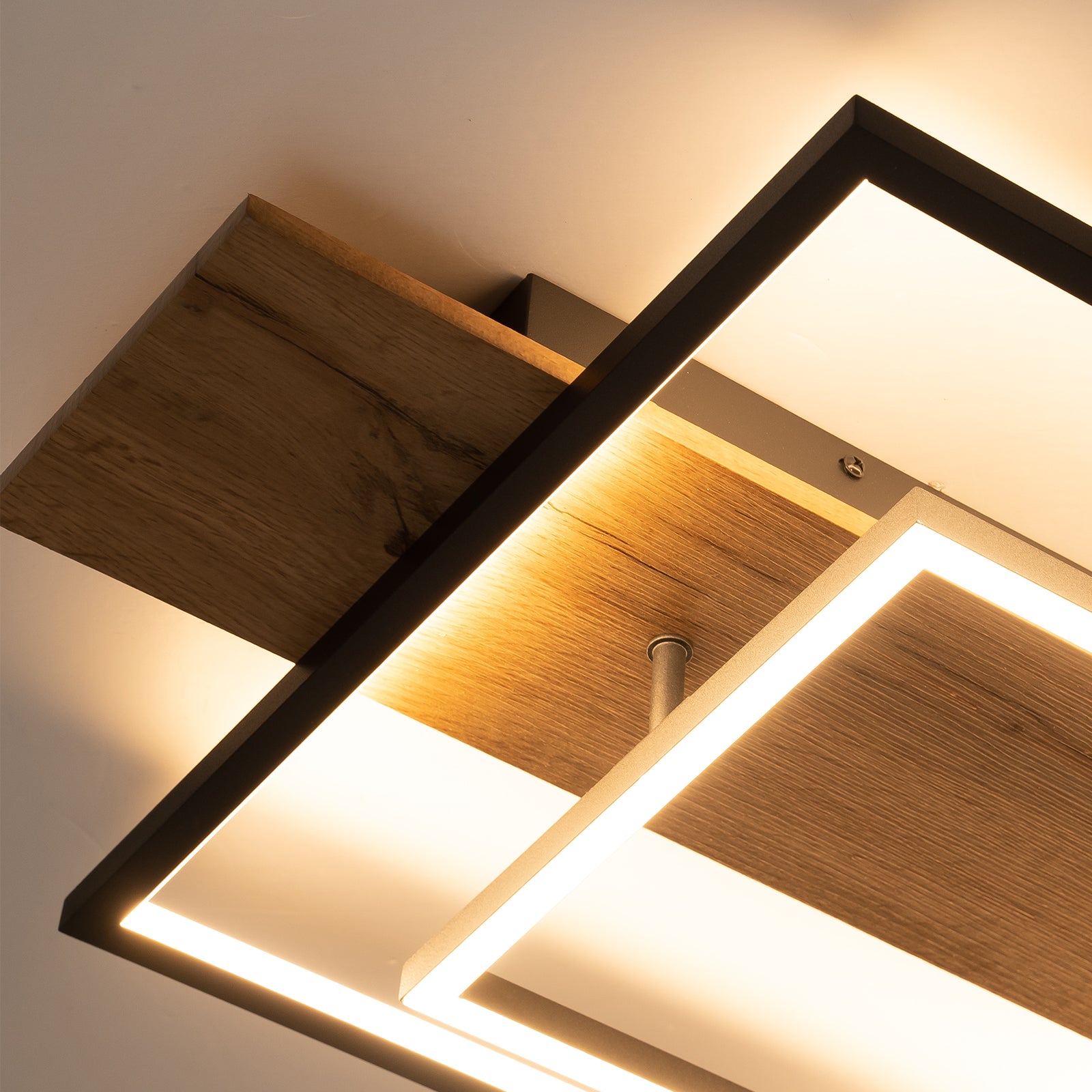 Glowlings 2-flammige Farmhouse 2-stufige quadratische integrierte LED-Deckenleuchte aus Holz