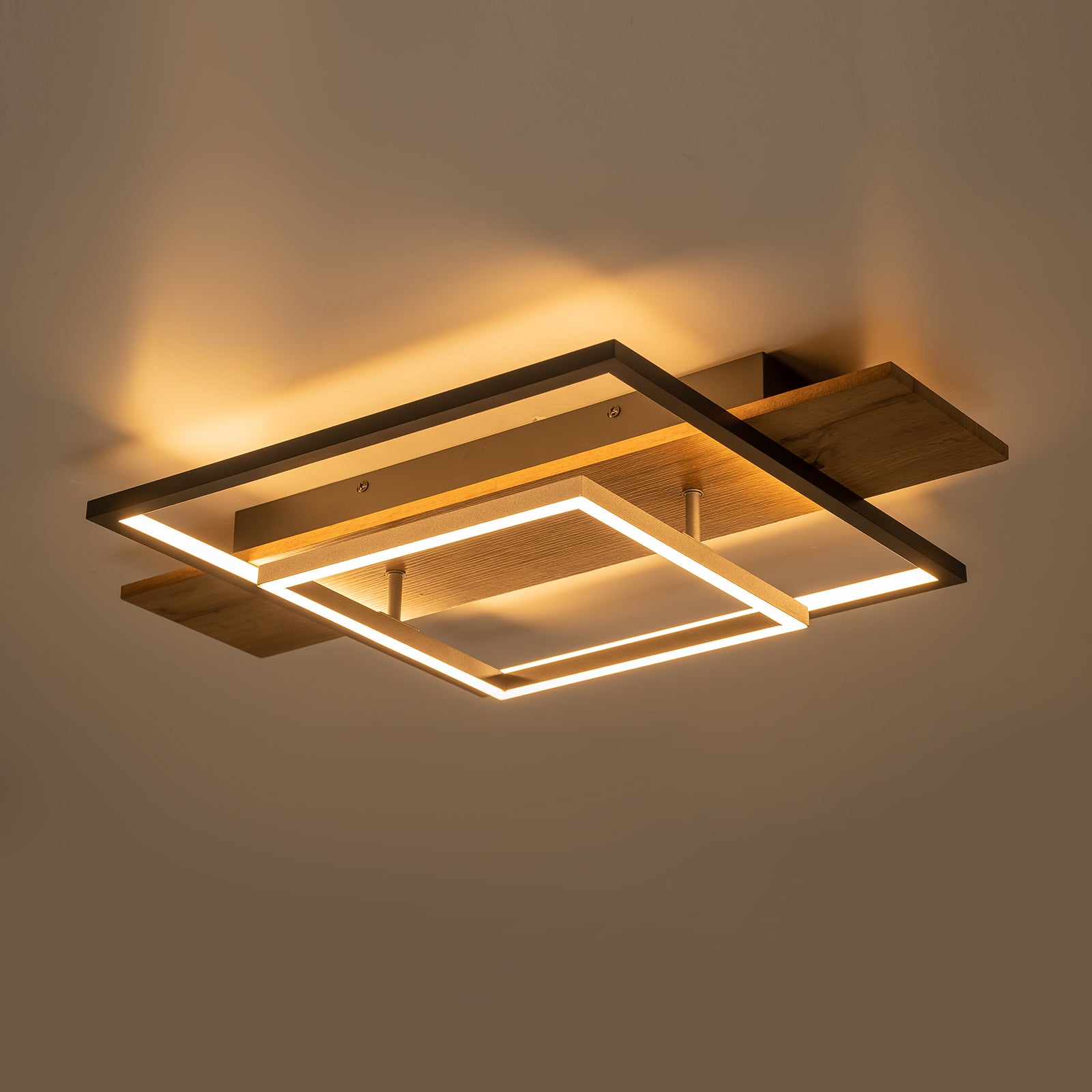 Glowlings 2-flammige Farmhouse 2-stufige quadratische integrierte LED-Deckenleuchte aus Holz