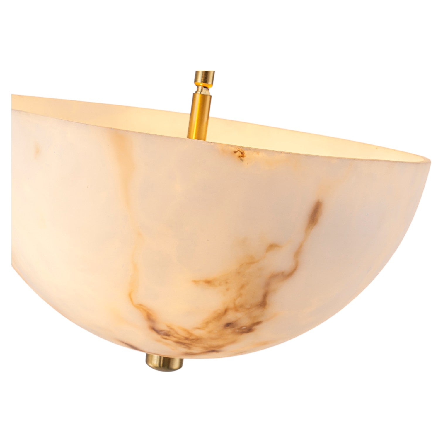 Glowlings 2-Light Luxury Brushed Brass Faux Alabaster Marble Bowl Shade Semi Flush Mount Ceiling Light
