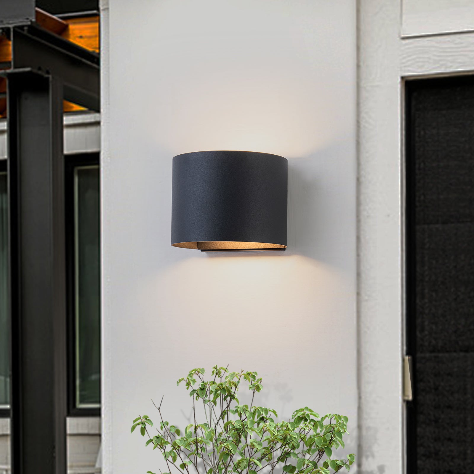 Glowlings 2-Light Modern 5"High Matte Black IP54 Cylinder Small LED Outdoor Wall Sconce