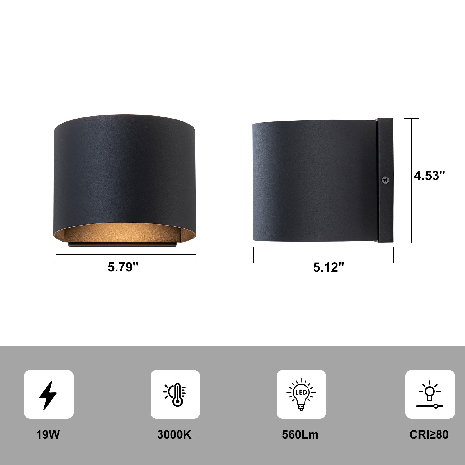 Glowlings 2-Light Modern 5"High Matte Black IP54 Cylinder Small LED Outdoor Wall Sconce