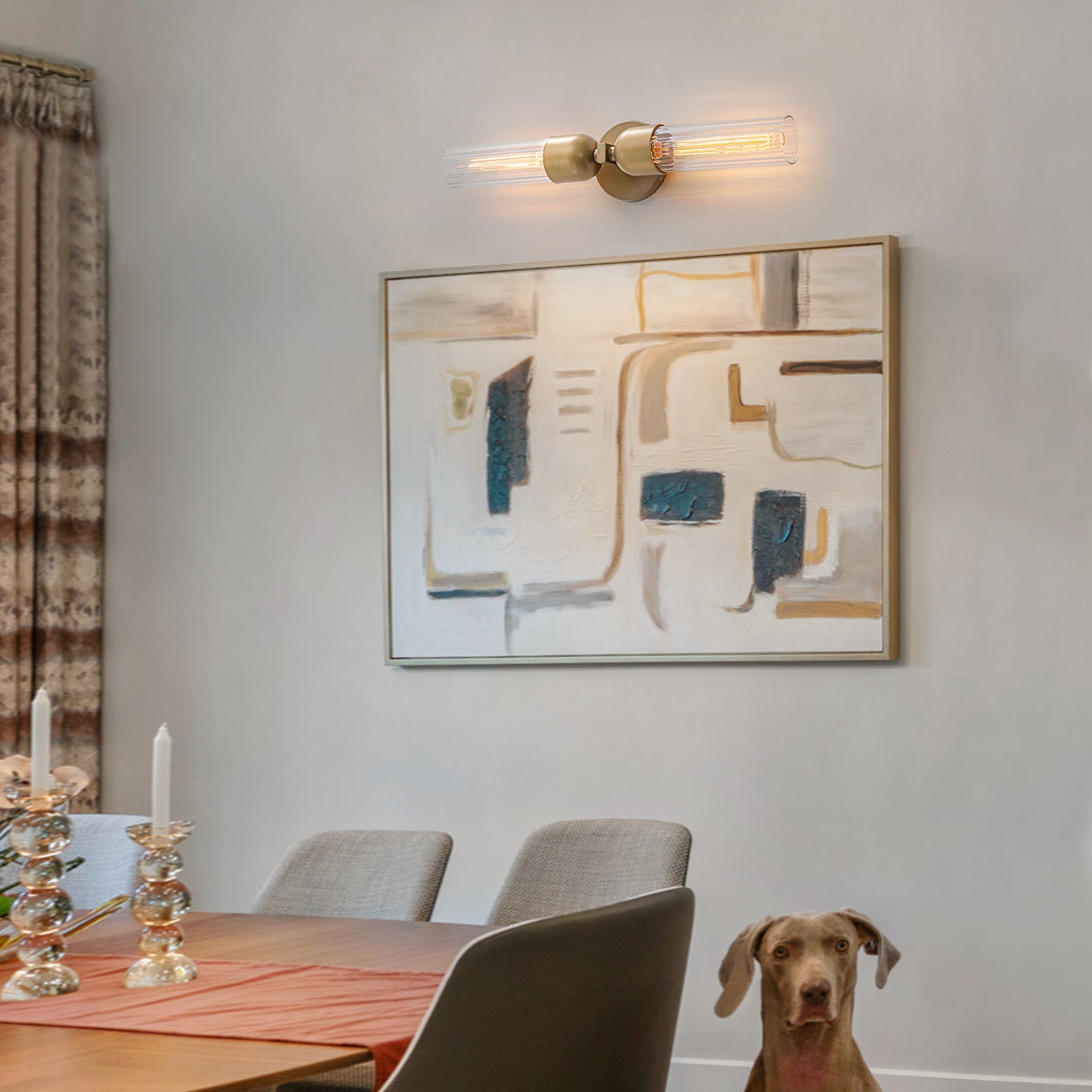 Glowlings 2-Light Mid-Century Modern Antique Brass Ribbed Glass Wall Sconce Bathroom Vanity Light