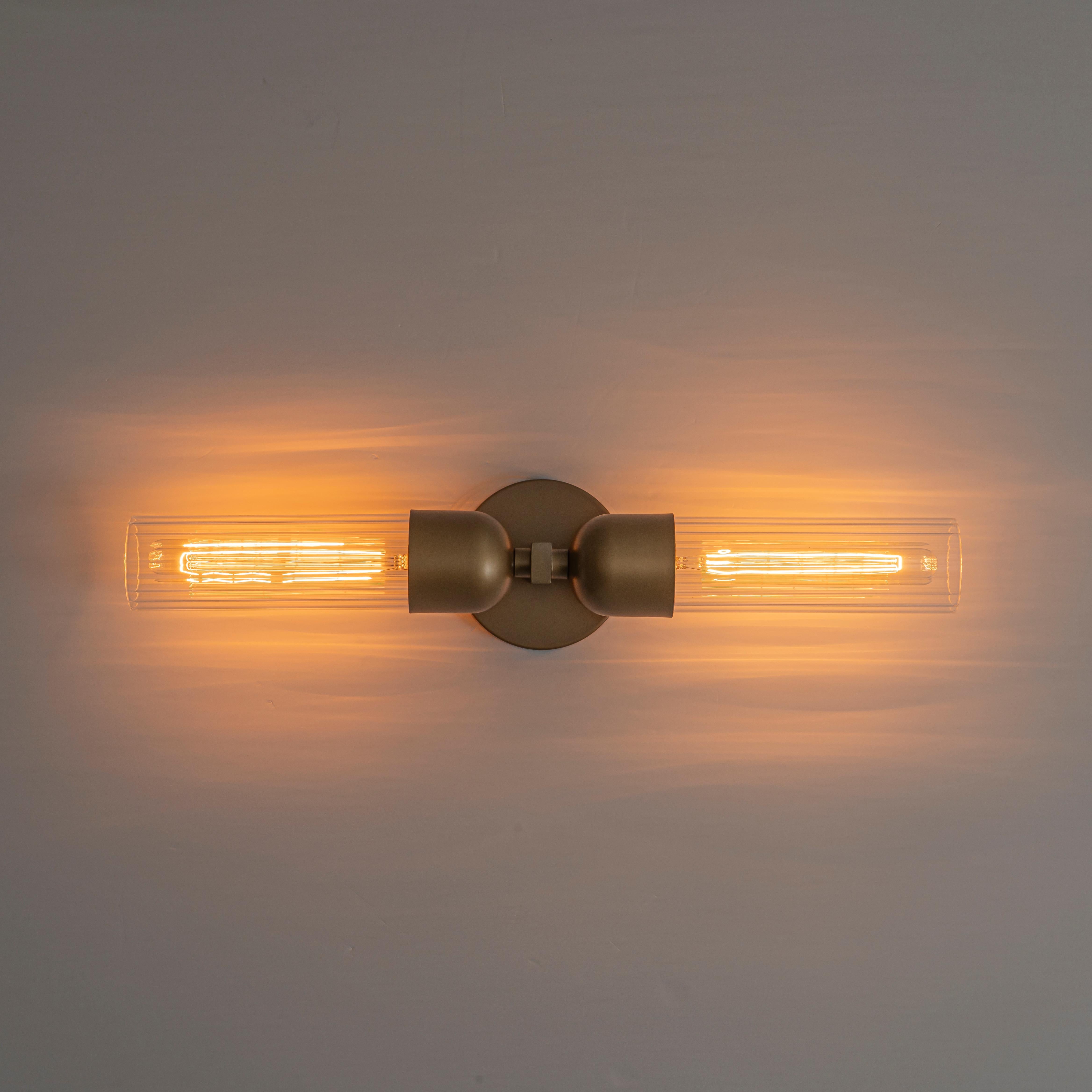 Glowlings 2-Light Mid-Century Modern Antique Brass Ribbed Glass Wall Sconce Bathroom Vanity Light