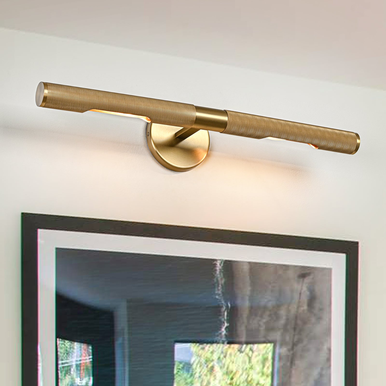 Glowlings 2-flammige, moderne Wandleuchte mit 61 cm breiter Rändelung, Struktur, antik, linear, Bildleuchte