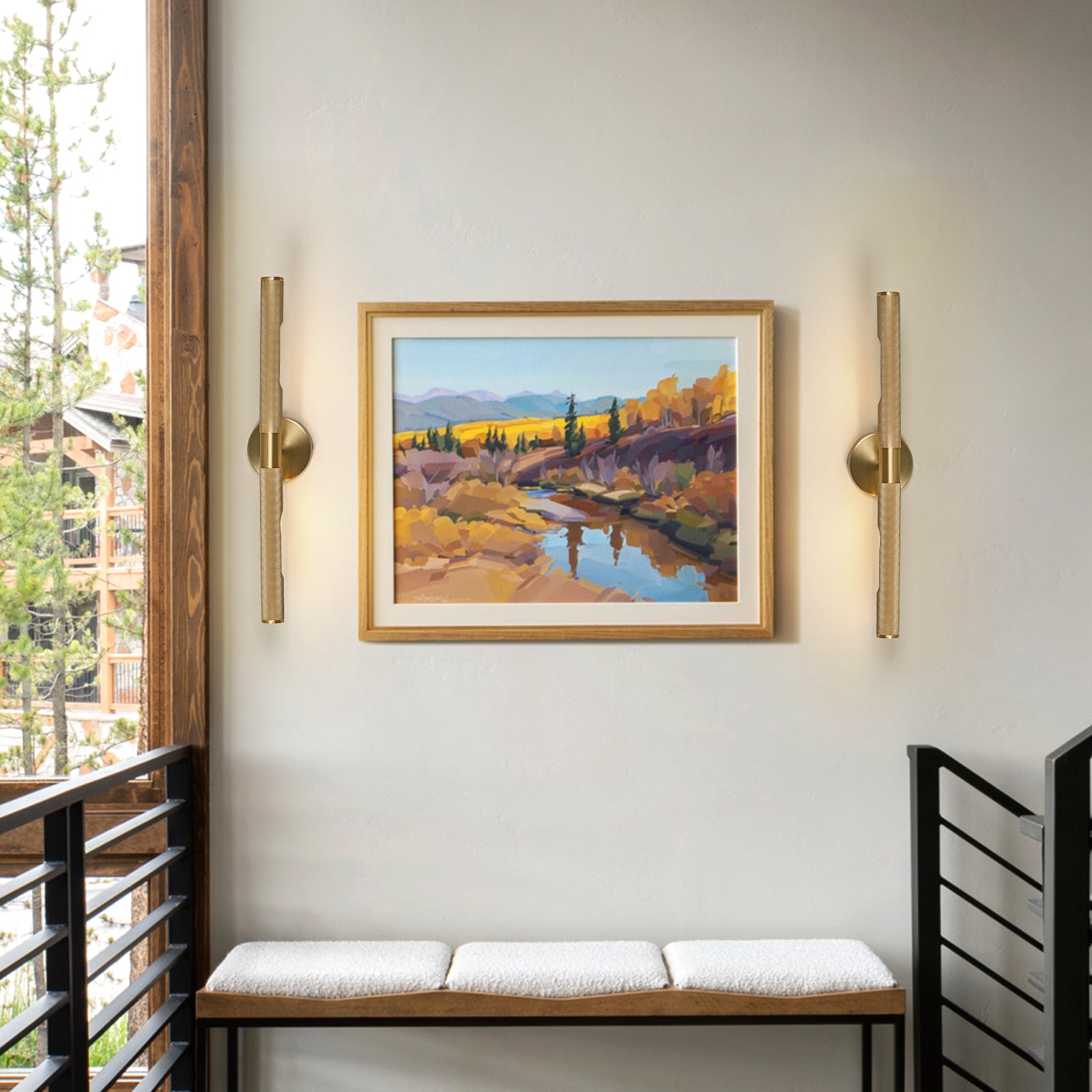 Glowlings 2-Light Modern 24"Wide Knurling Texture Antique Linear Picture Light Wall Sconce