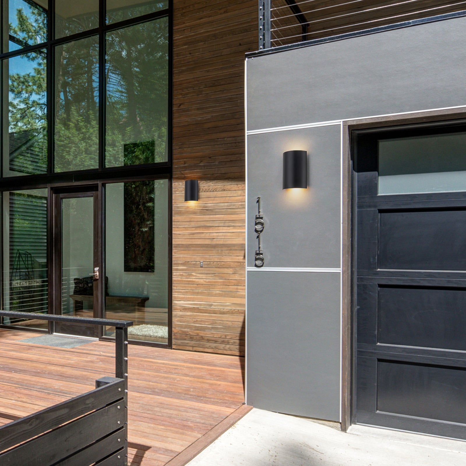 Glowlings 2-flammige, moderne, 22,9 cm hohe, schwarze, gebogene LED-Wandleuchte für den Außenbereich