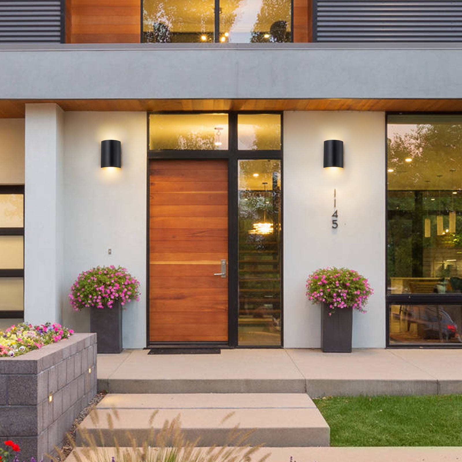 Glowlings 2-flammige, moderne, 22,9 cm hohe, schwarze, gebogene LED-Wandleuchte für den Außenbereich