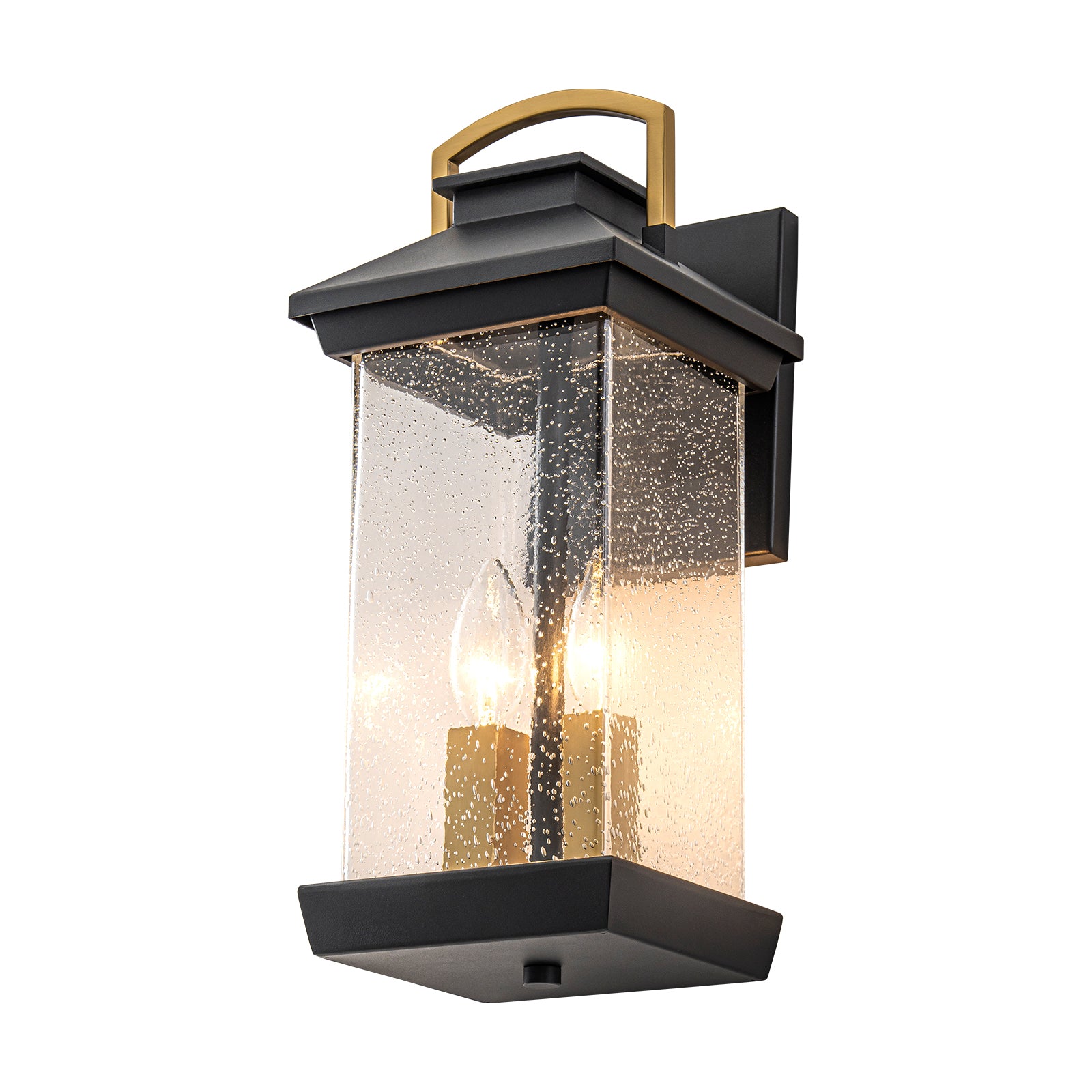 Glowlings 2-Light Modern 16"High Lantern Seeded Glass Candle Style Outdoor Wall Sconce