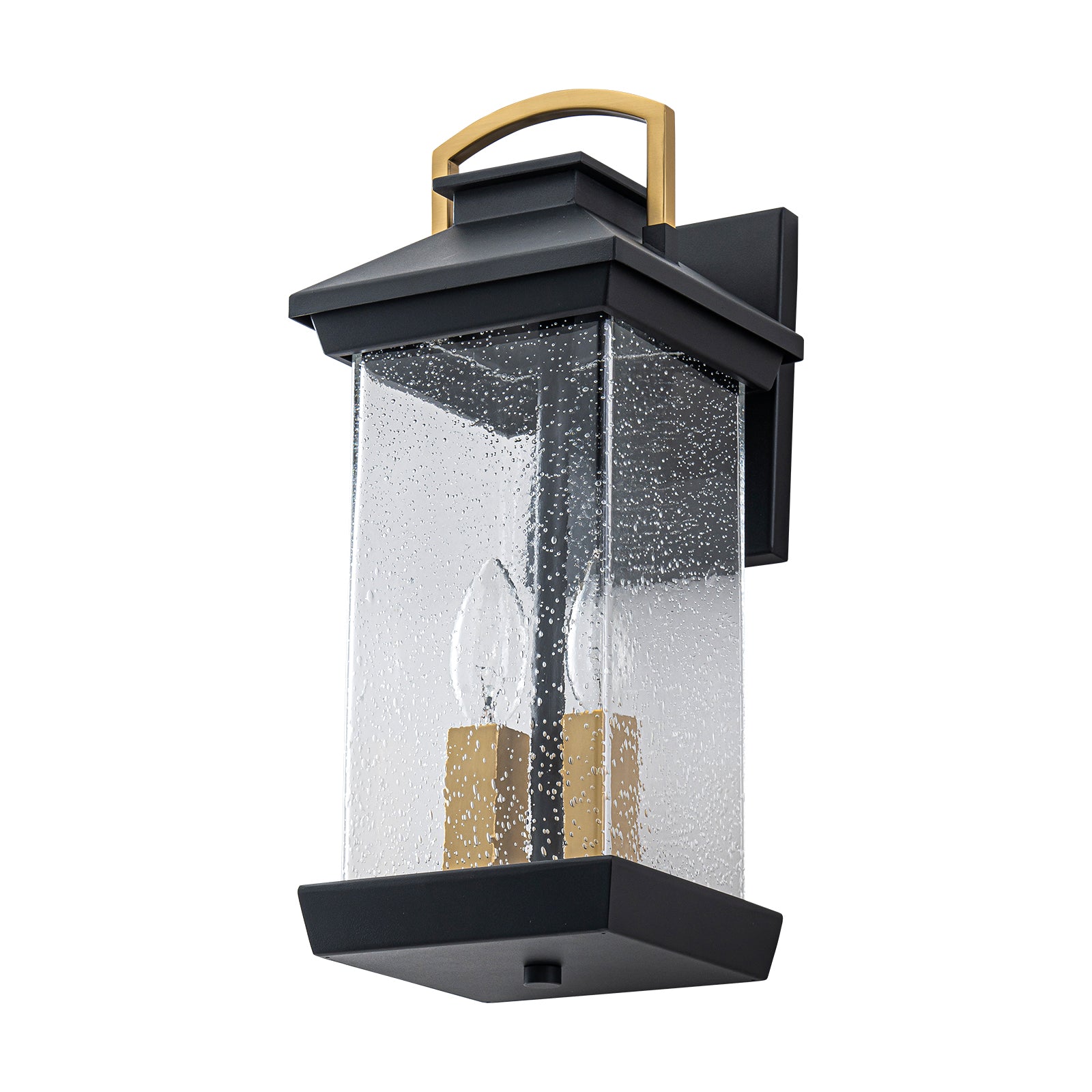 Glowlings 2-Light Modern 16"High Lantern Seeded Glass Candle Style Outdoor Wall Sconce