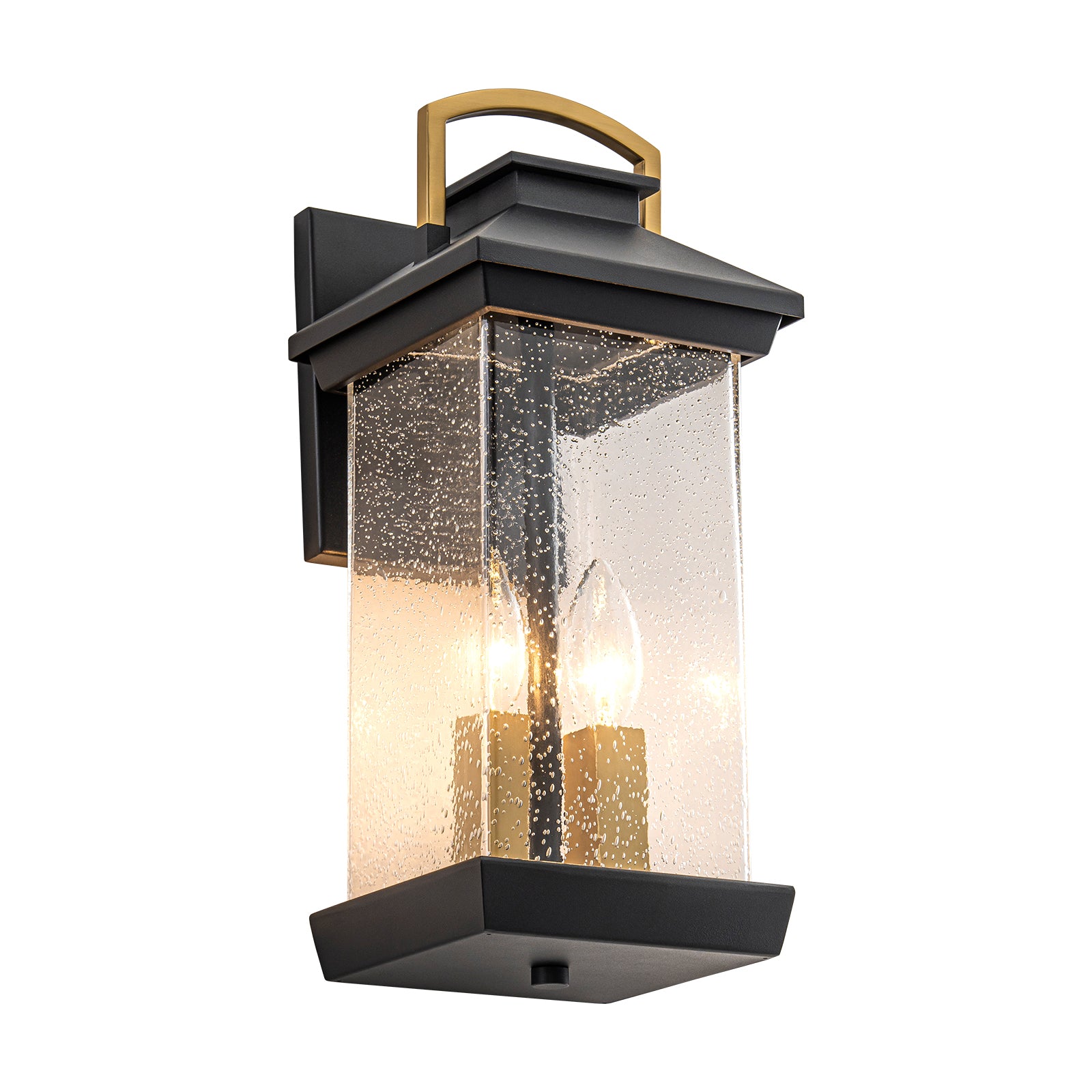 Glowlings 2-Light Modern 16"High Lantern Seeded Glass Candle Style Outdoor Wall Sconce