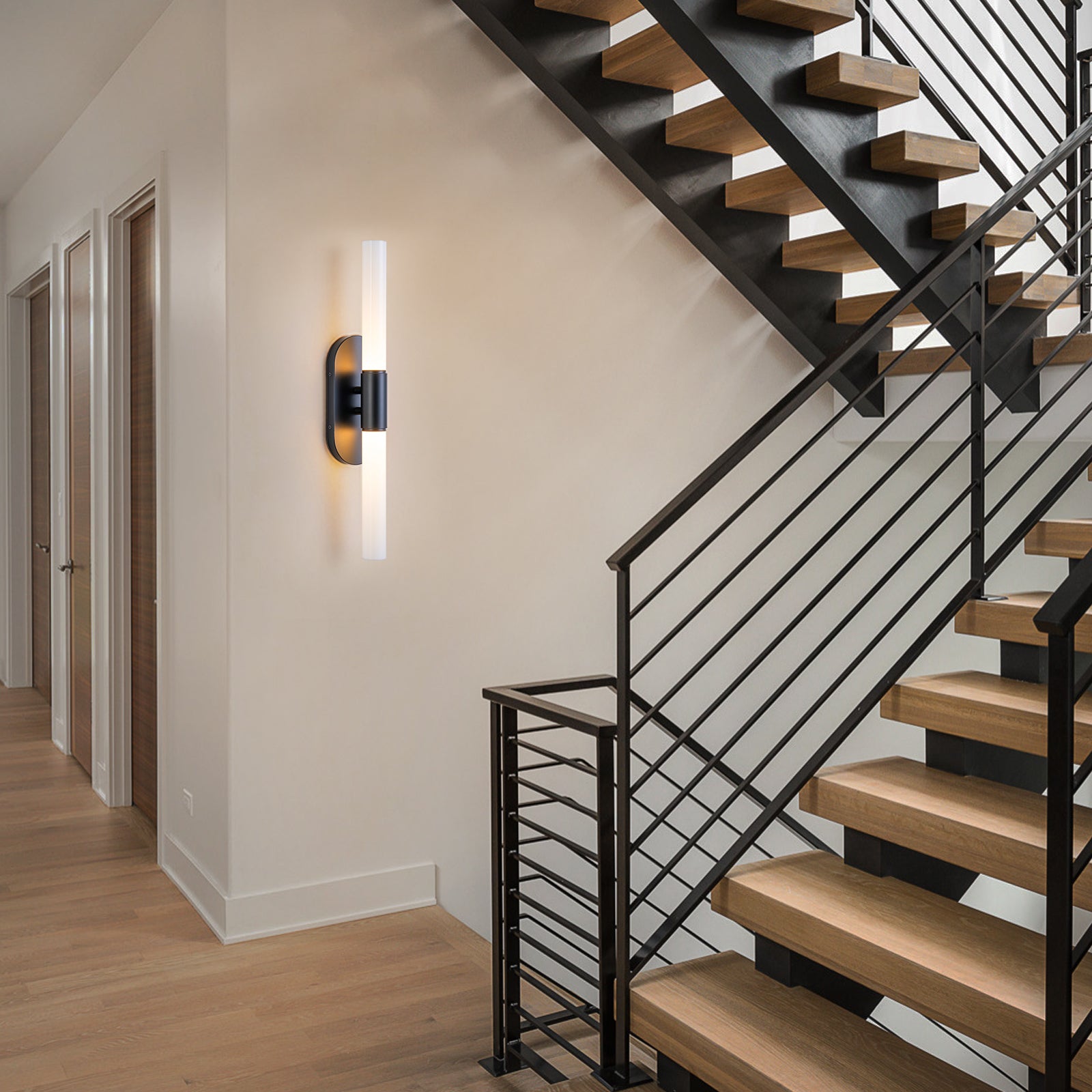 Glowlings 2-Light Modern Black Opal Glass Cylinder LED Wall Sconce