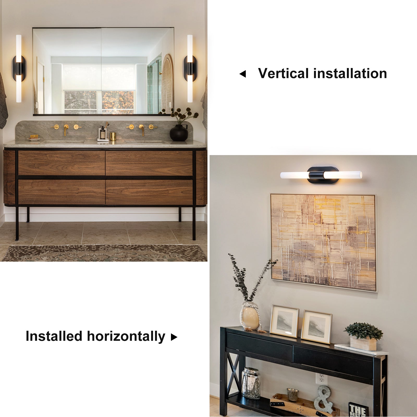 Glowlings 2-Light Modern Black Opal Glass Cylinder LED Wall Sconce