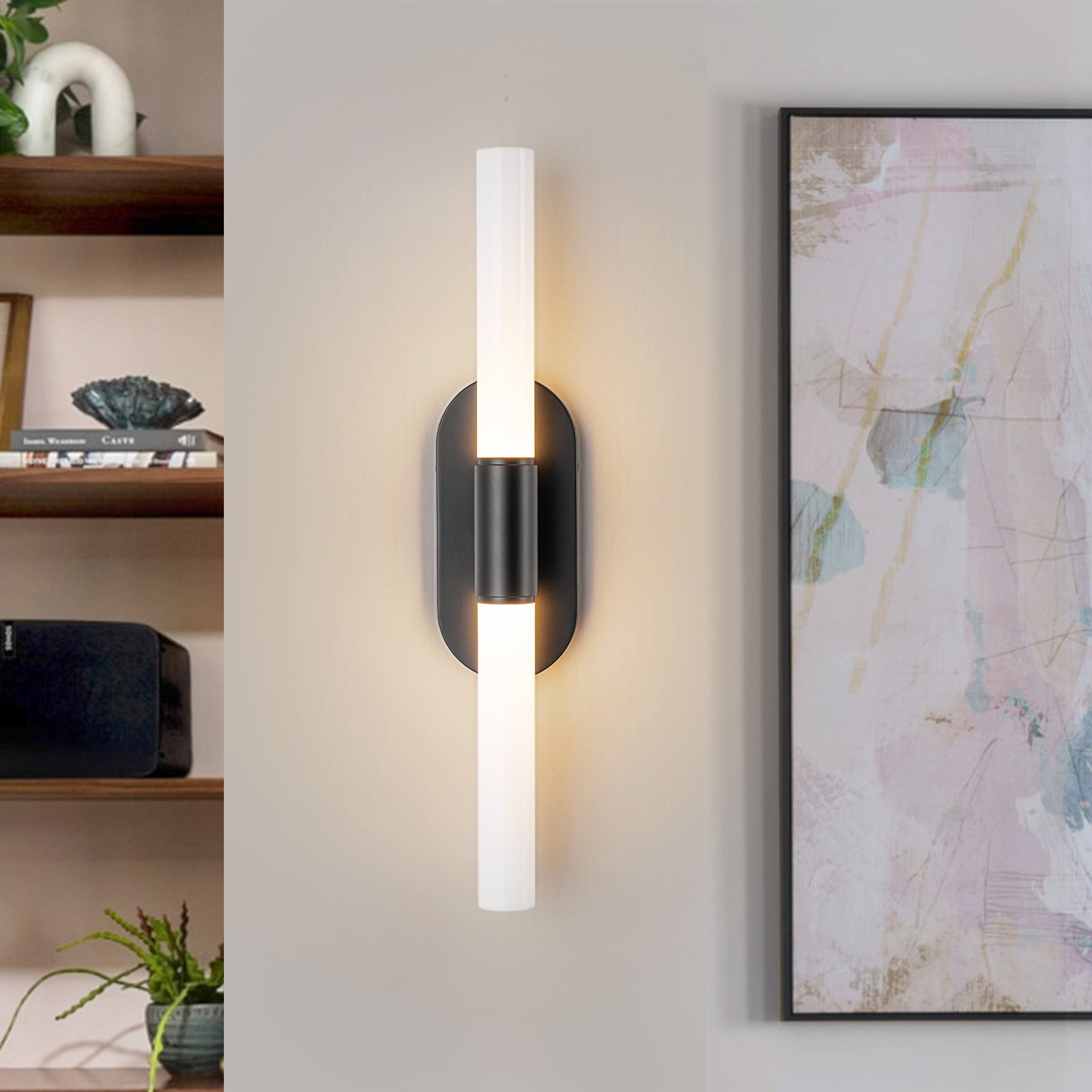 Glowlings 2-Light Modern Black Opal Glass Cylinder LED Wall Sconce