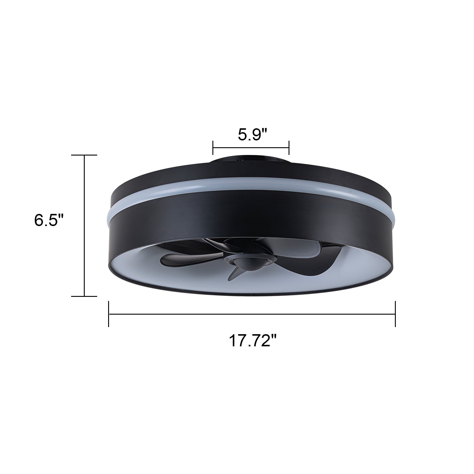 Glowlings Modern RGB Smart Ceiling Fan with Light - 2-Light 3CCT Dimmable Black Round Fandelier, Low Profile Multi-Color Flush Mount Fan