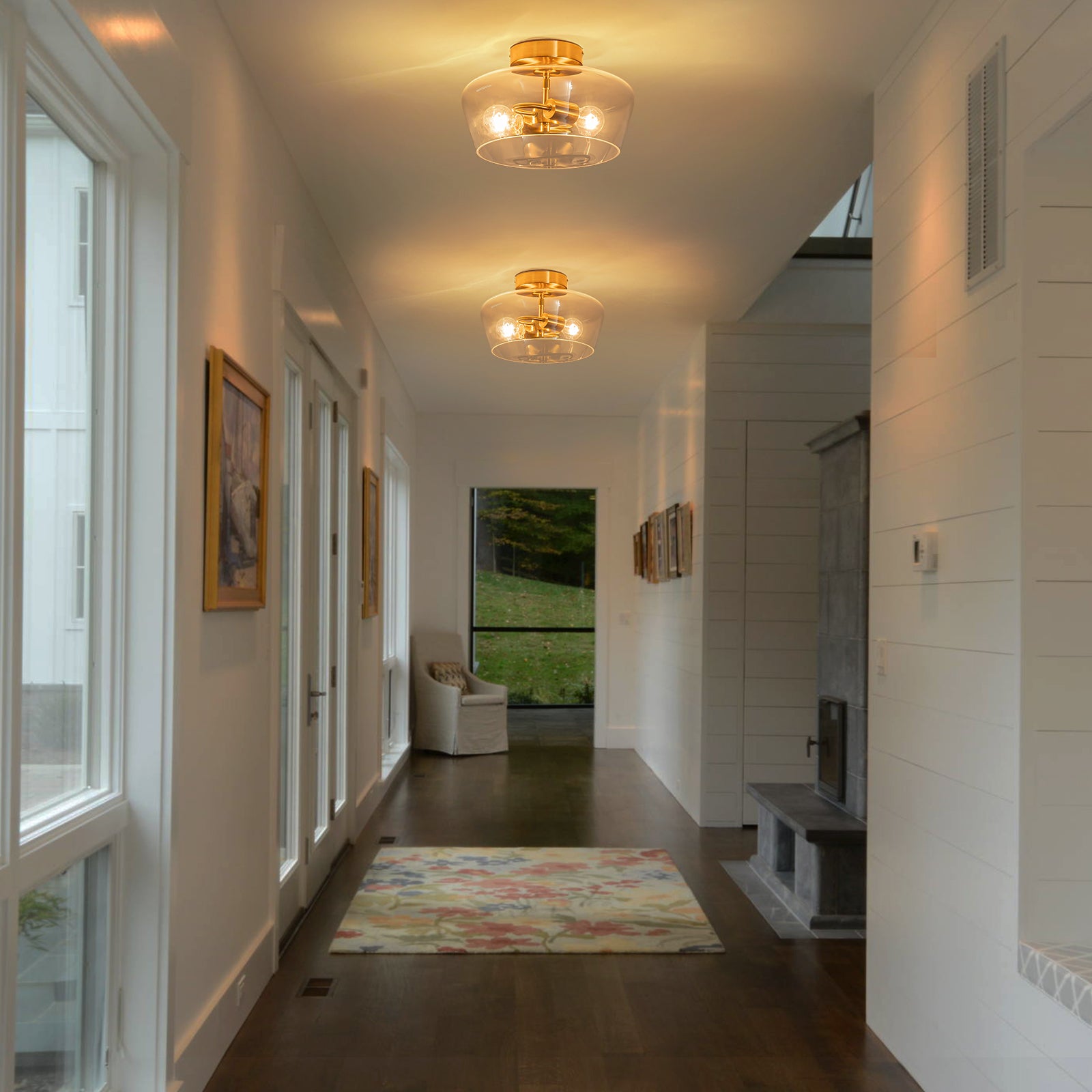 Glowlings 2-Light Modern 13"Wide Brass Clear Glass Dome Flush Mount Ceiling Light