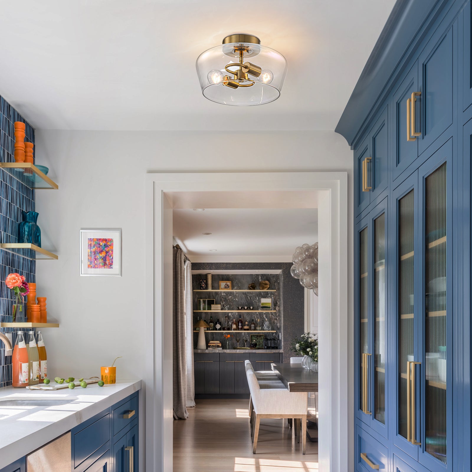 Glowlings 2-Light Modern 13"Wide Brass Clear Glass Dome Flush Mount Ceiling Light