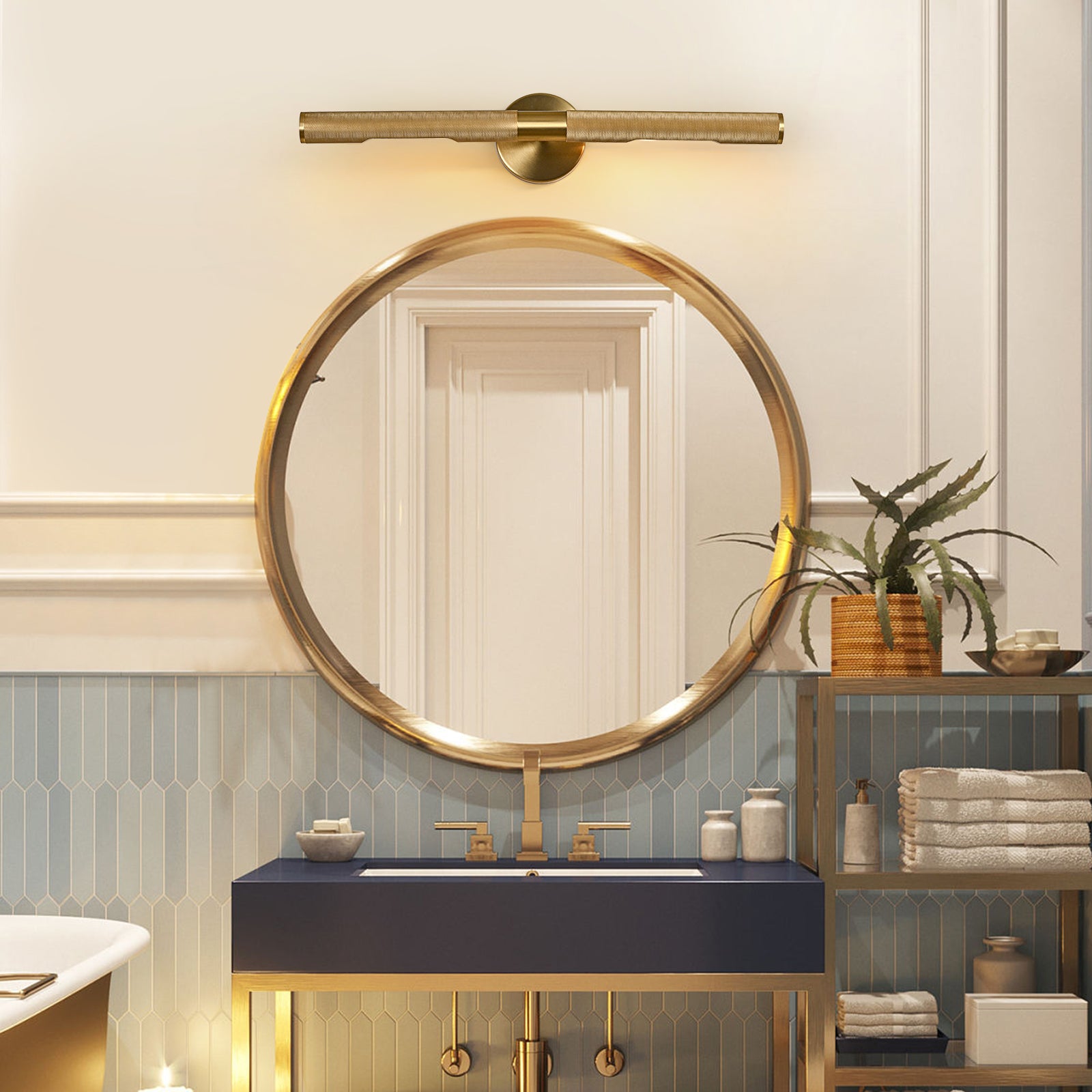 Glowlings 2-Light Modern 24"Wide Knurling Texture Antique Linear Picture Light Wall Sconce