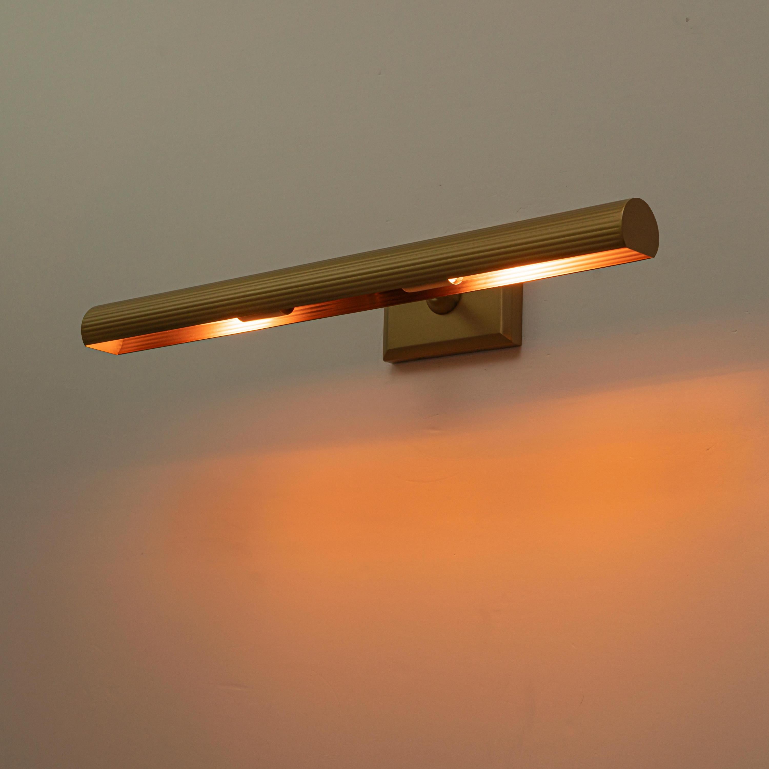 Glowlings 2-Light Modern Brushed Brass Fluted Slim Linear Picture Light Picture Frame Wall Sconce