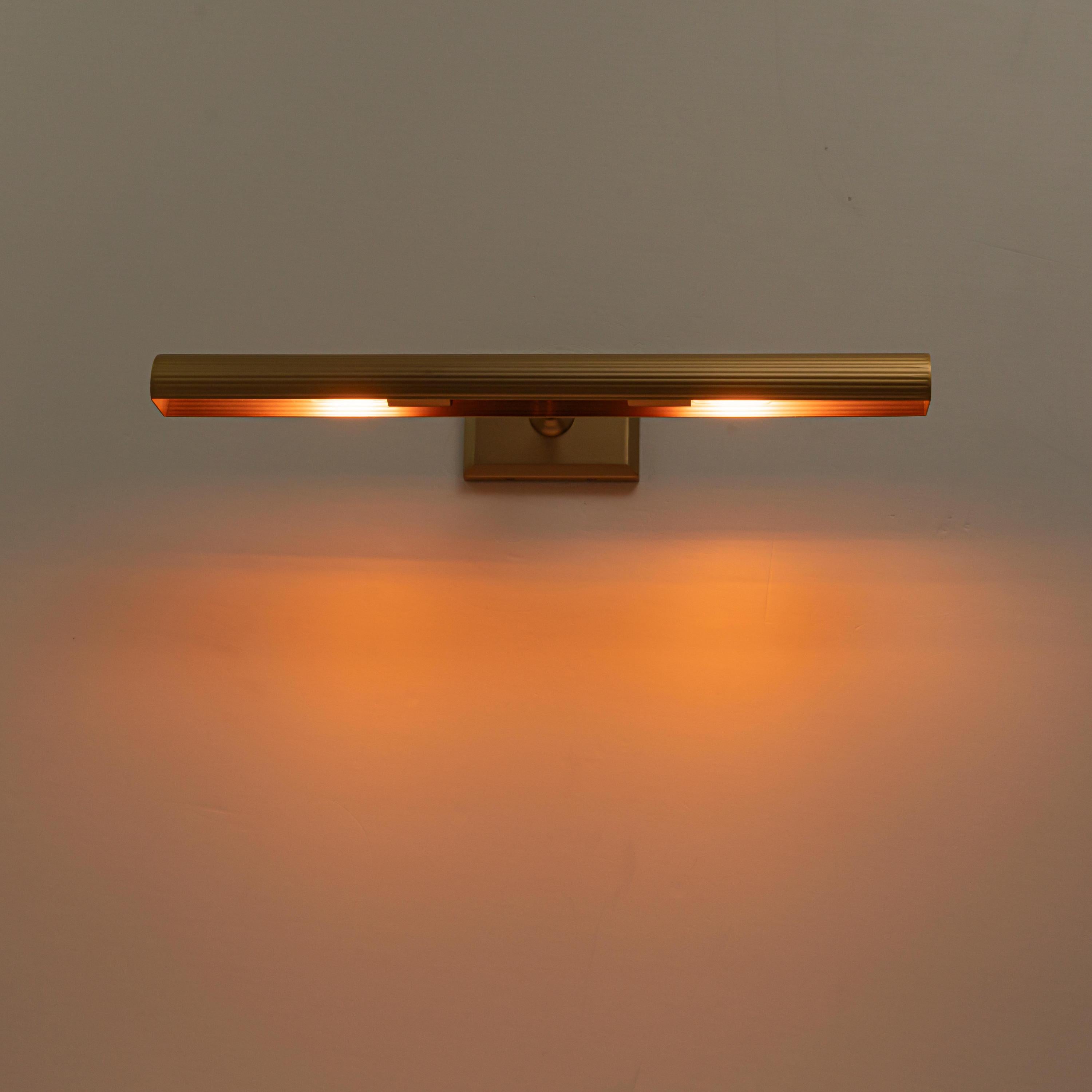 Glowlings 2-Light Modern Brushed Brass Fluted Slim Linear Picture Light Picture Frame Wall Sconce
