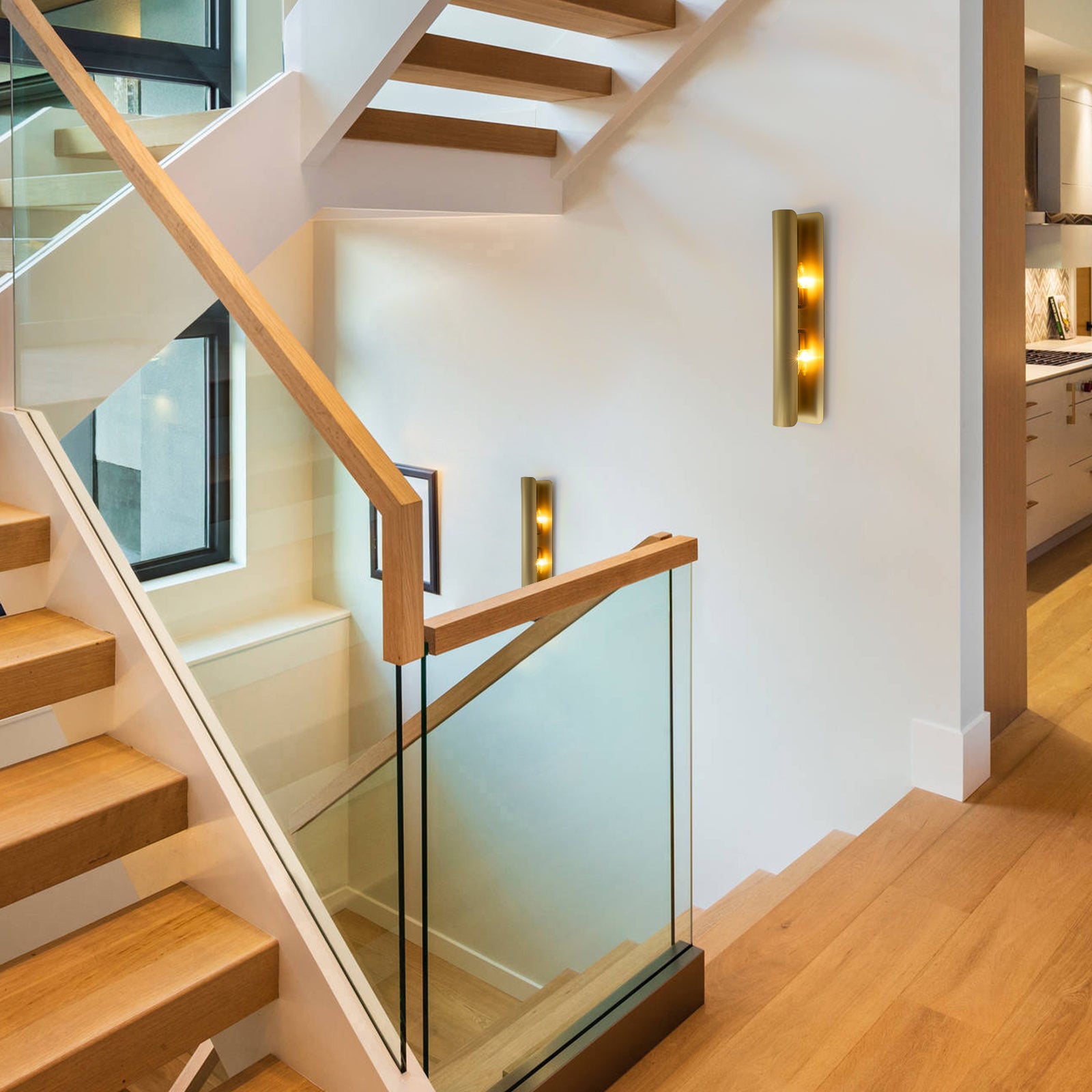 Glowlings 2-Light Modern Brushed Gold Linear Curved Metal Scroll Wall Sconce Picture Mirror Light Fixture