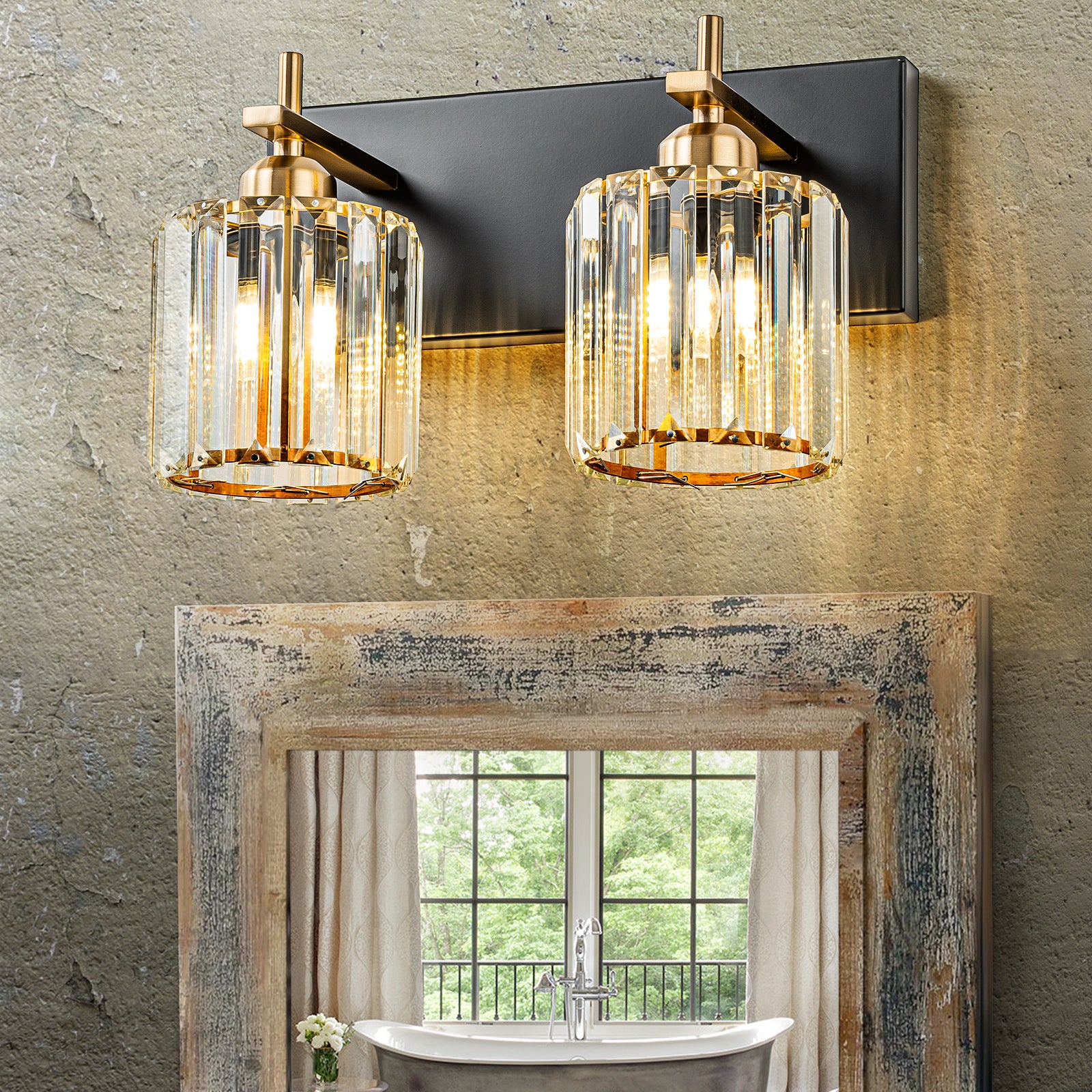 Glowlings 2-Light 13"Wide Modern Crystal Square Vanity Light For Bathroom
