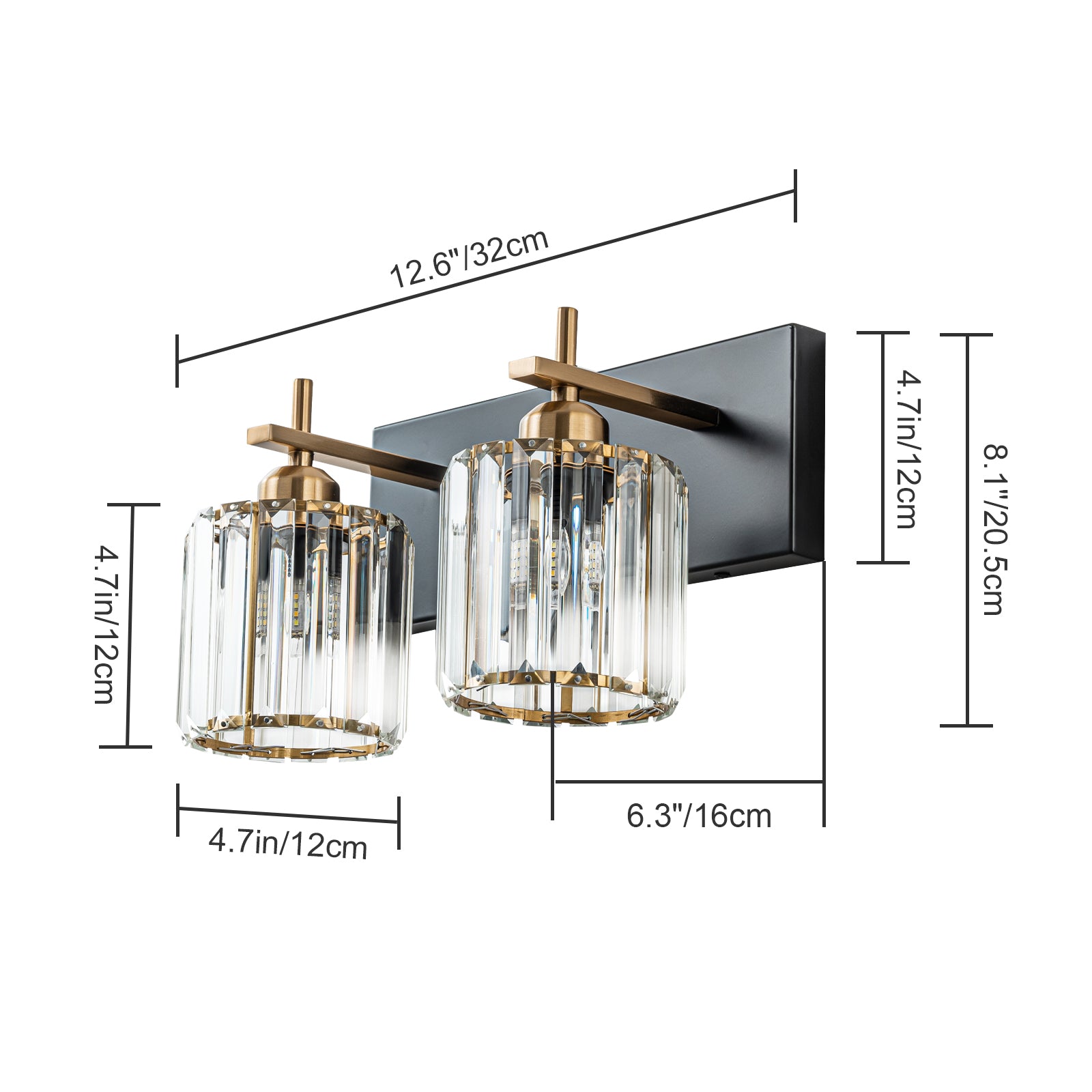 Glowlings 2-Light 13"Wide Modern Crystal Square Vanity Light For Bathroom