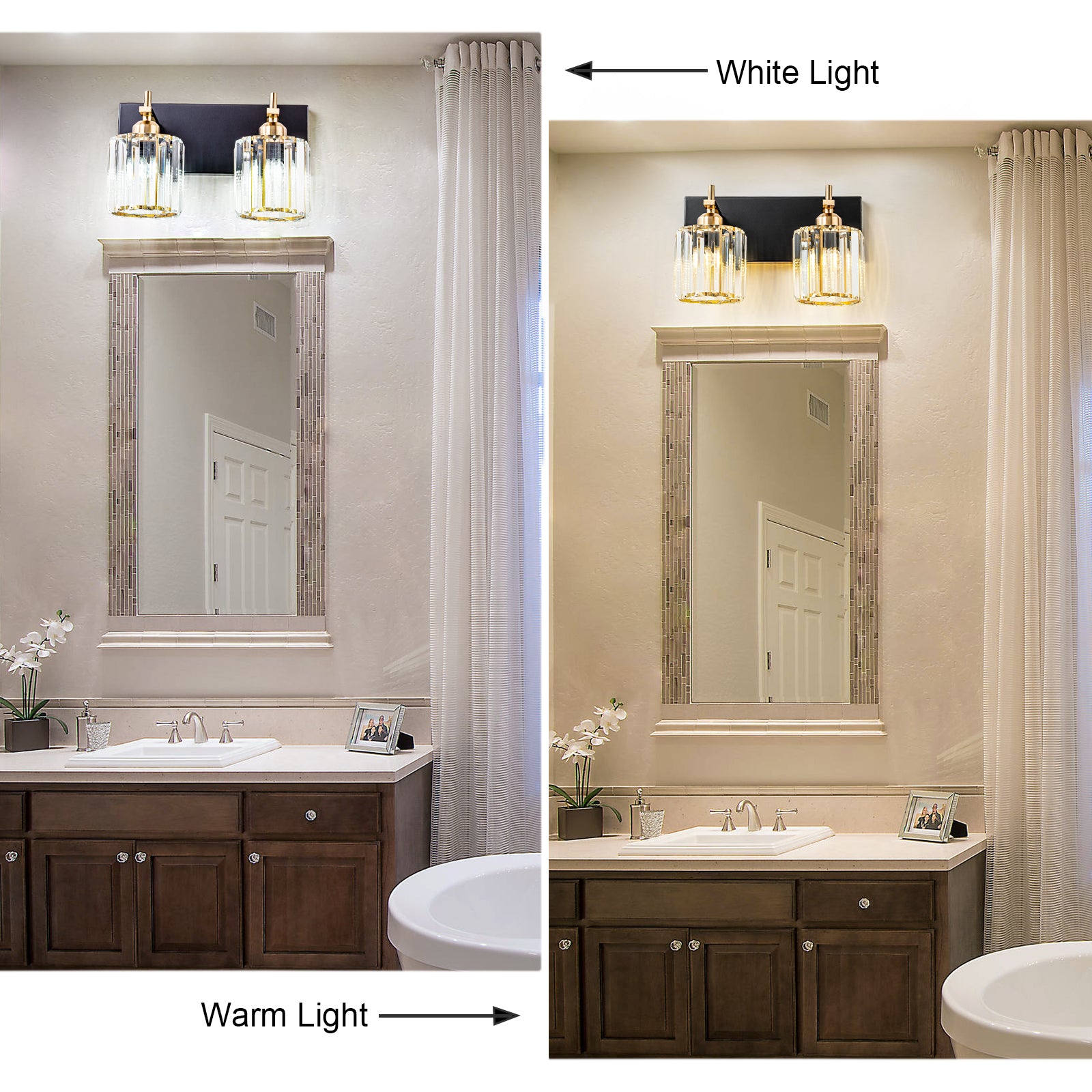 Glowlings 2-Light 13"Wide Modern Crystal Square Vanity Light For Bathroom