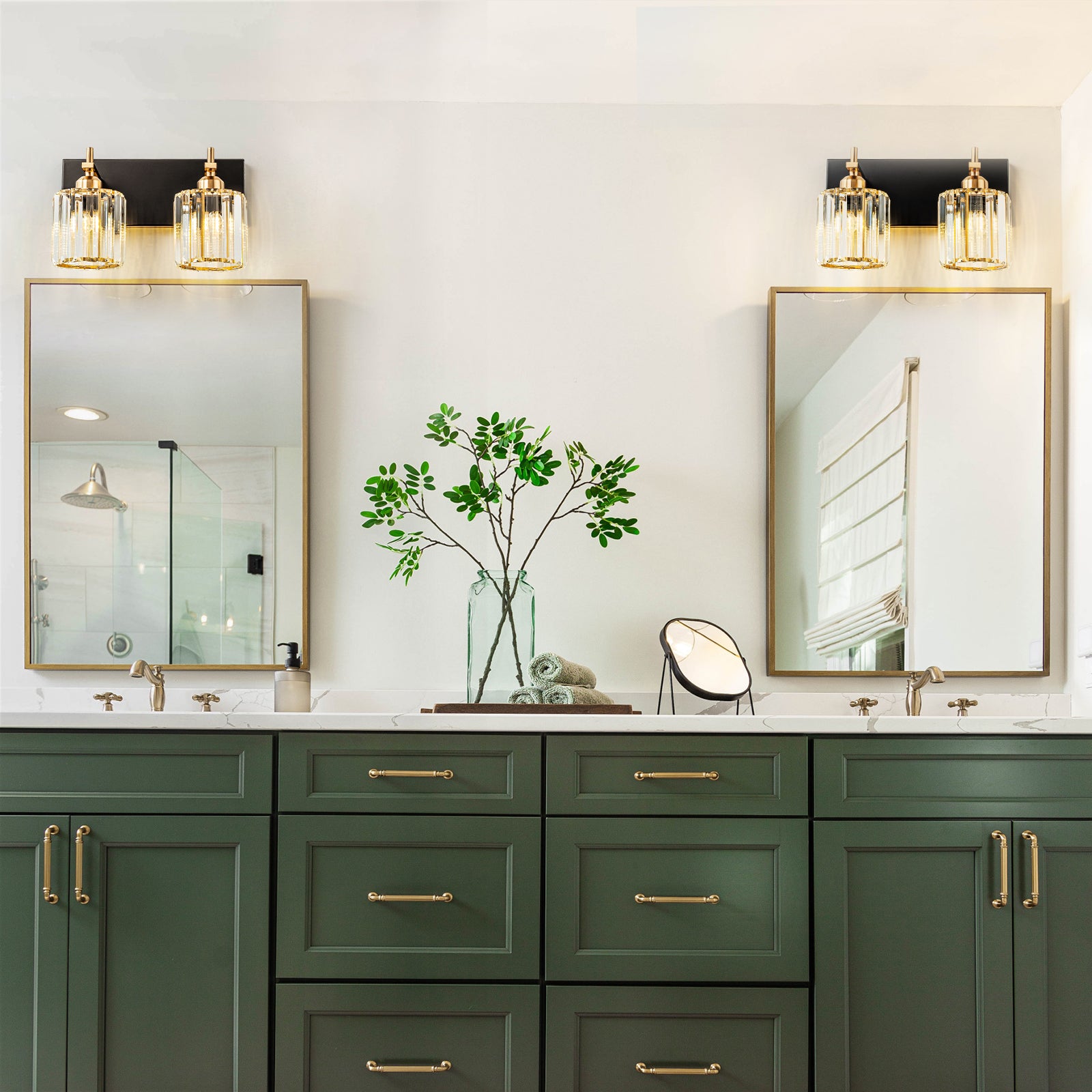 Glowlings 2-Light 13"Wide Modern Crystal Square Vanity Light For Bathroom