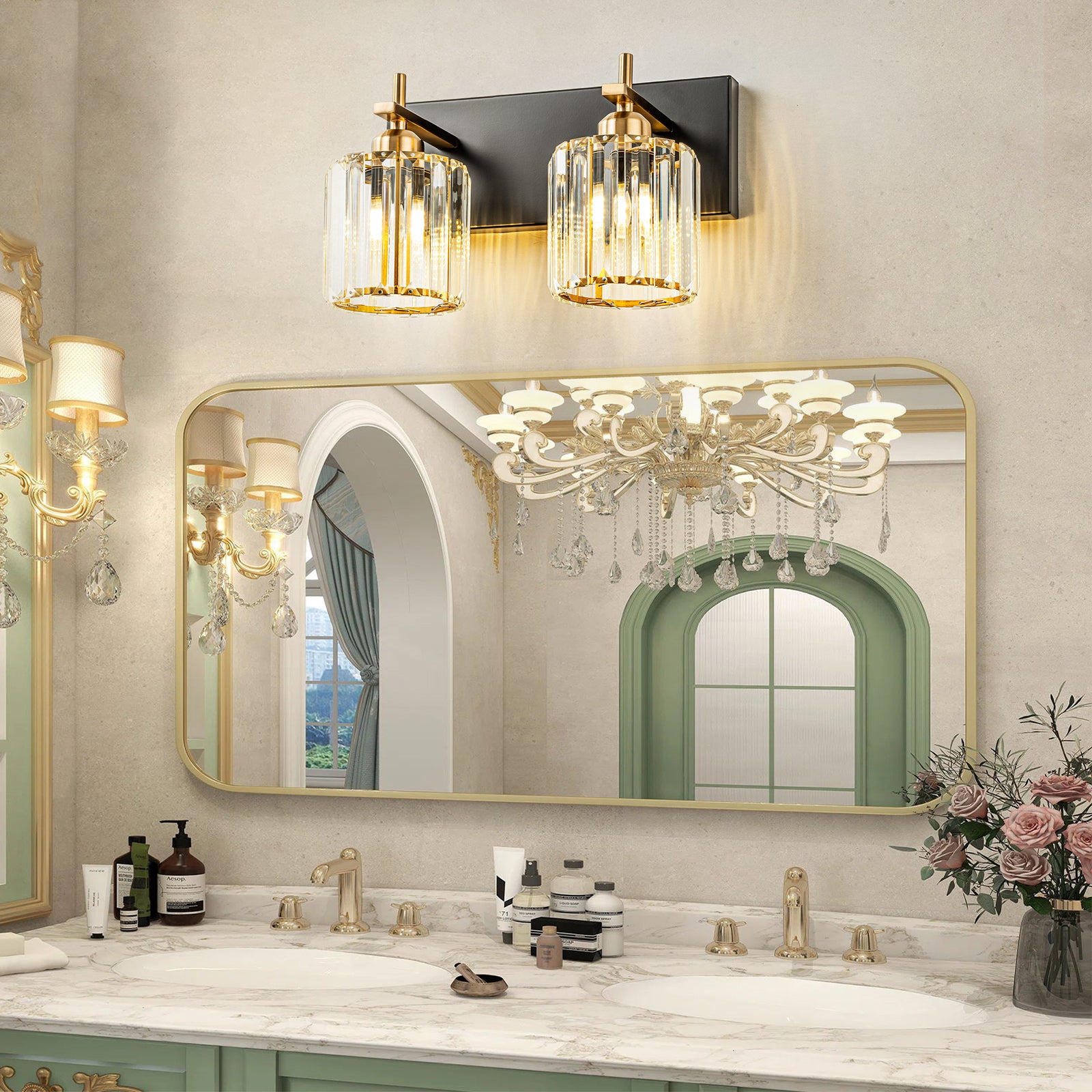 Glowlings 2-Light 13"Wide Modern Crystal Square Vanity Light For Bathroom