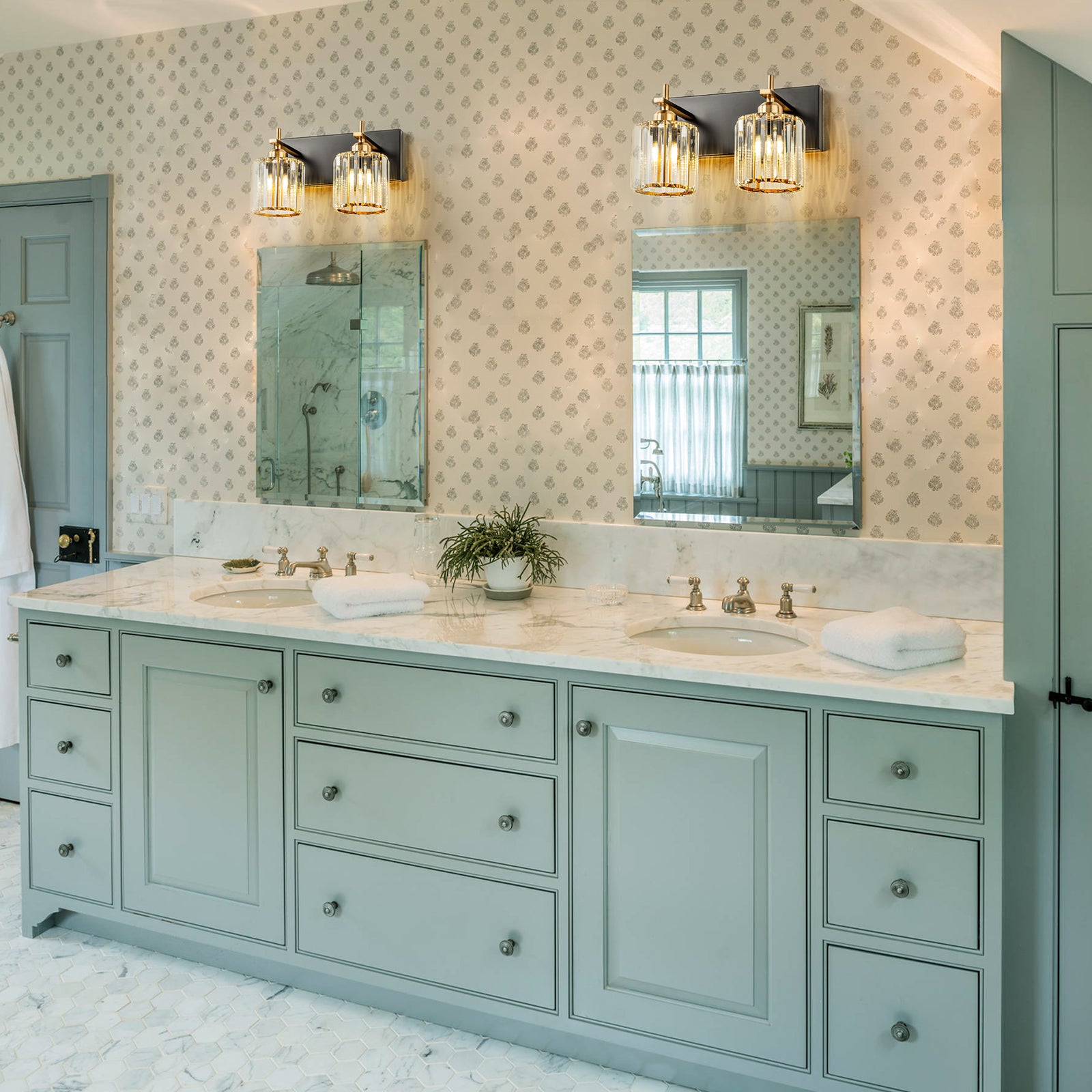 Glowlings 2-Light 13"Wide Modern Crystal Square Vanity Light For Bathroom