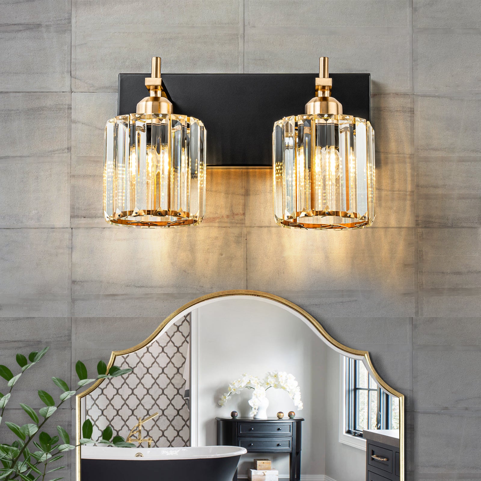 Glowlings 2-Light 13"Wide Modern Crystal Square Vanity Light For Bathroom