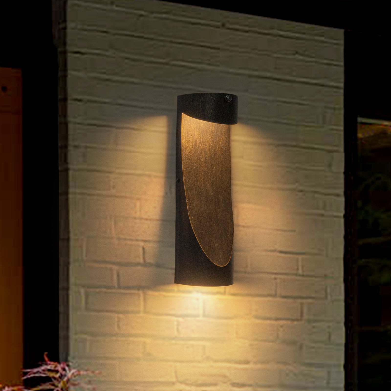 Glowlings 2-Light Modern 15"High Dusk to Dawn Sensor Matte Black IP54 LED Outdoor Wall Sconce