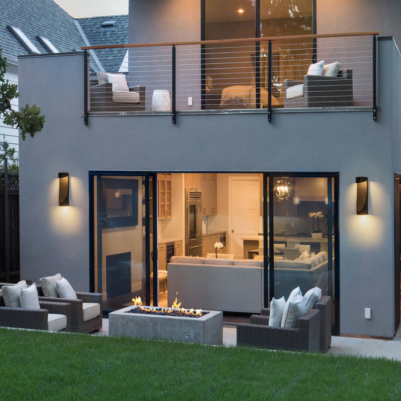 Glowlings 2-Light Modern 15"High Dusk to Dawn Sensor Matte Black IP54 LED Outdoor Wall Sconce