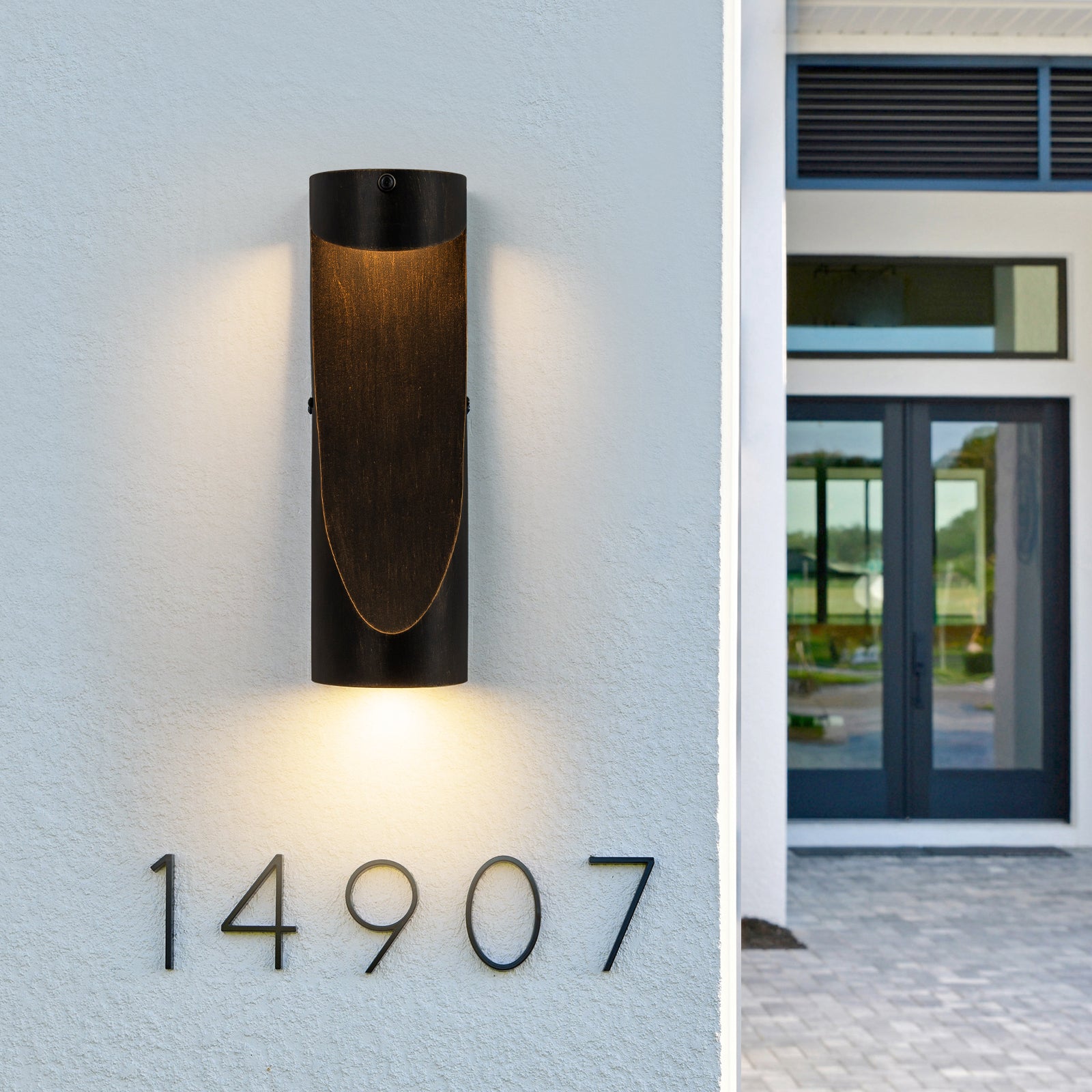 Glowlings 2-Light Modern 15"High Dusk to Dawn Sensor Matte Black IP54 LED Outdoor Wall Sconce