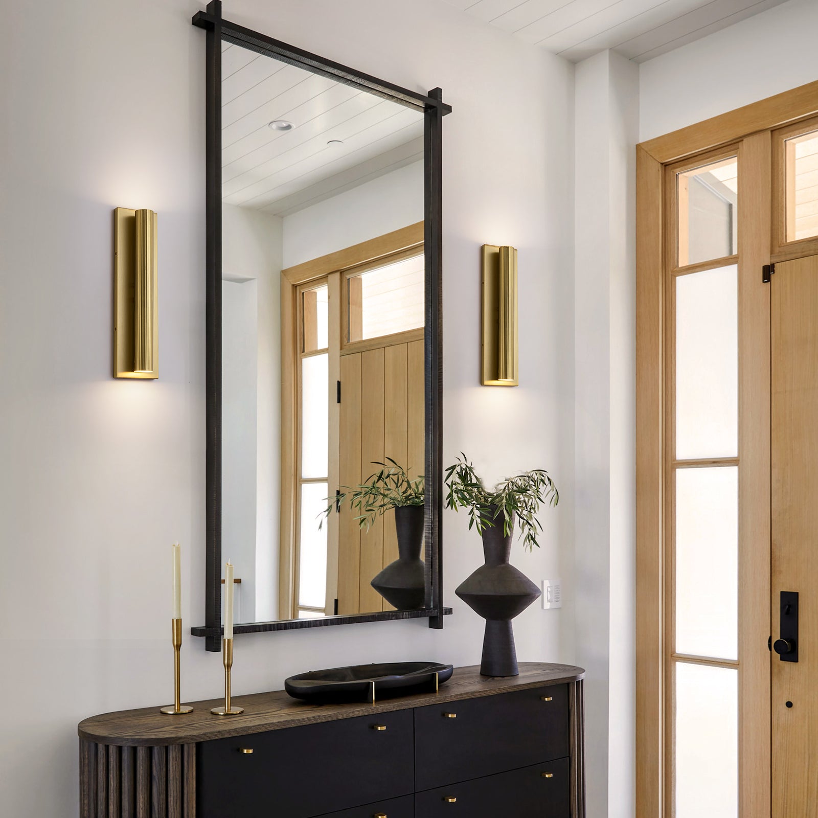 Glowlings 2-Light Modern 18"High Fluted Brushed Brass Cylinder LED Wall Sconce