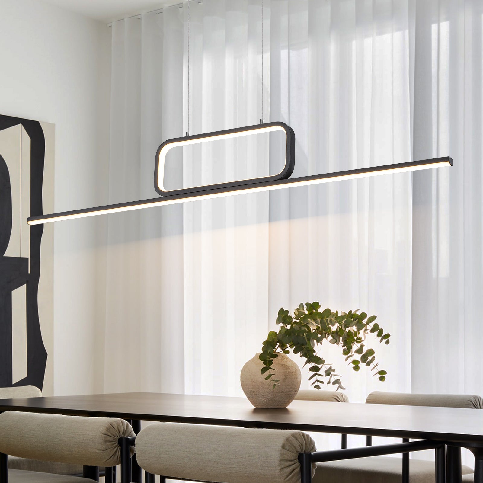 Glowlings 2-flammige, moderne, 96,5 cm breite, integrierte lineare LED-Pendelleuchte, Inselleuchte