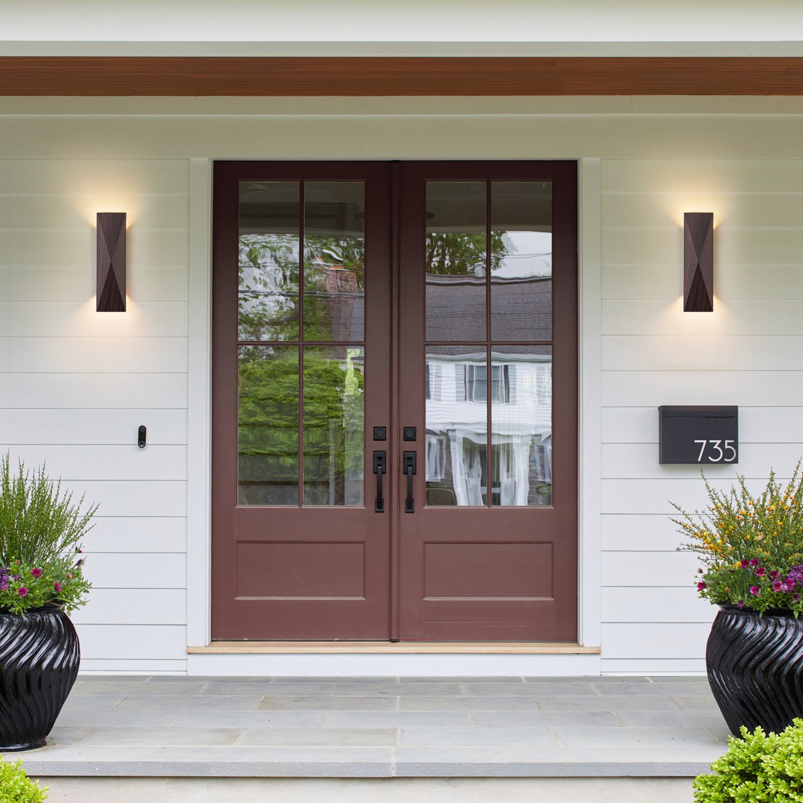 Glowlings 2-Light Modern IP54 Waterproof 3000K Dimmable Walnut Wood Finish LED Outdoor Wall Sconce