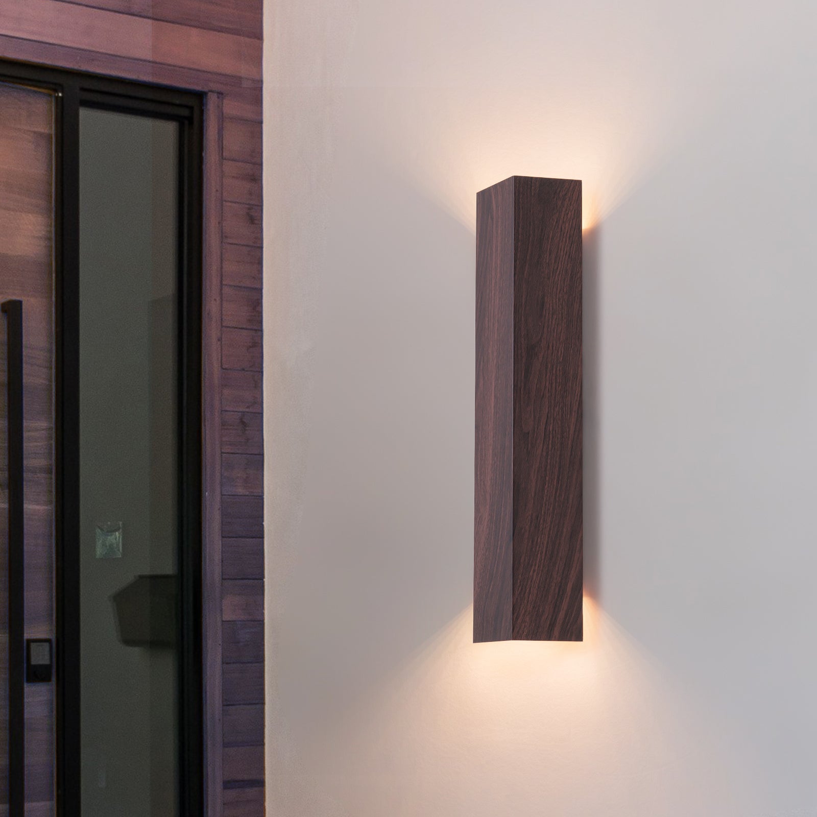 Glowlings 2-Light Modern IP54 Waterproof 3000K Dimmable Walnut Wood Finish LED Outdoor Wall Sconce