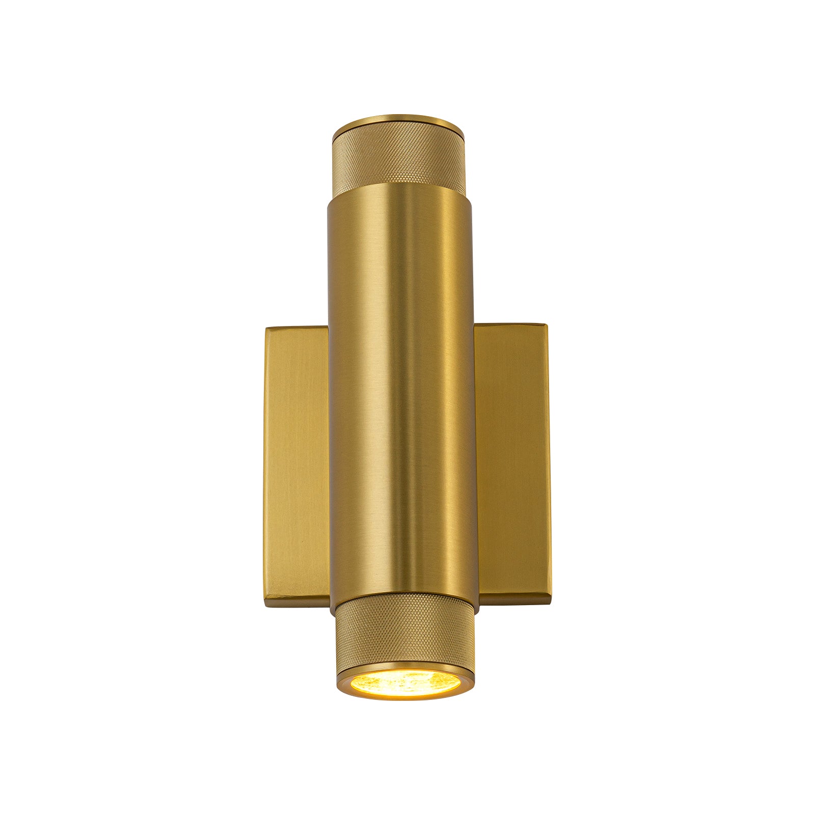 Glowlings 2-Light Modern 9"High Knurled Brass Up & Down Cylinder LED Outdoor Wall Sconce Porch Light