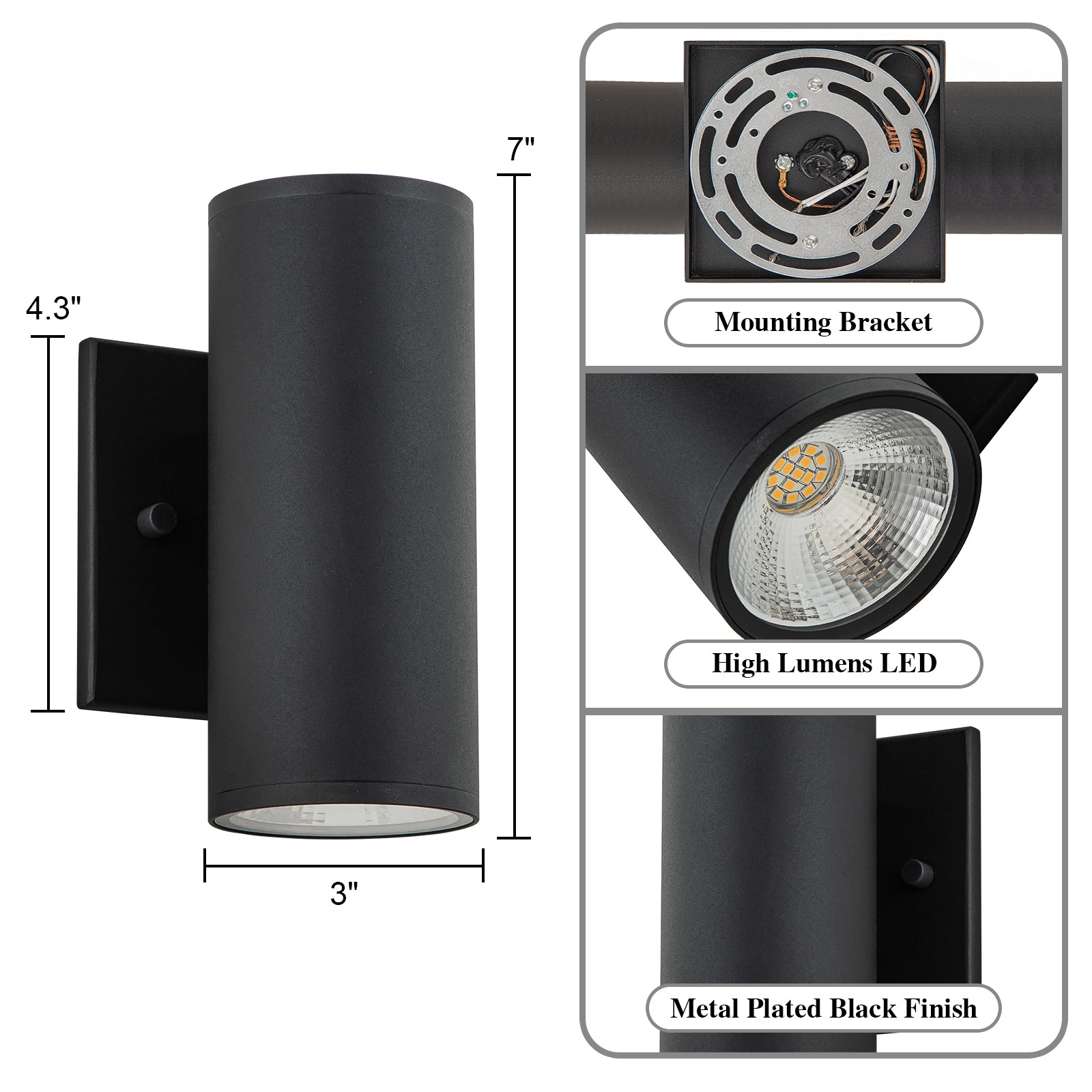 Glowlings 2-Light Modern LED Outdoor Cylinder Armed Wall Sconce