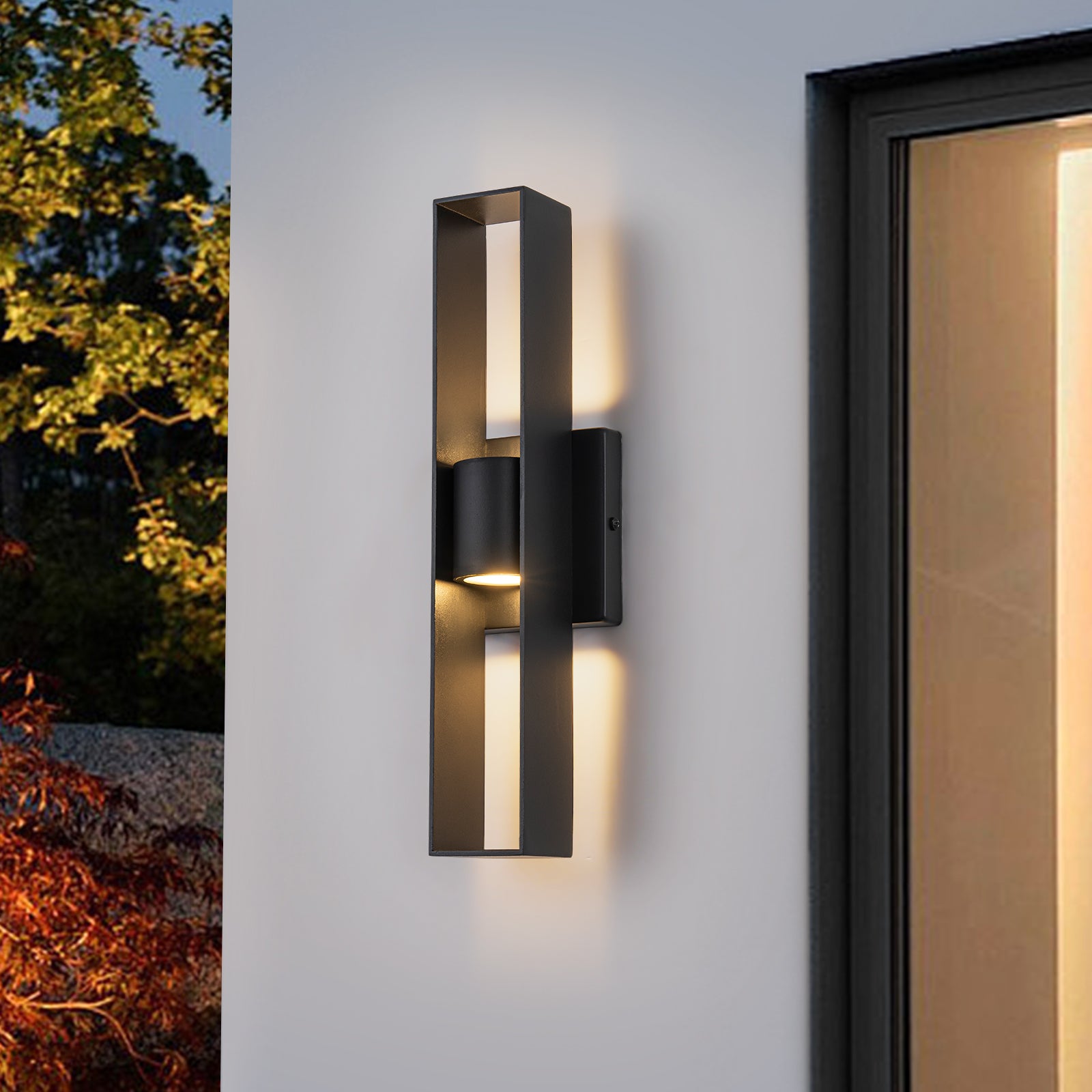 Glowlings 2-Light Modern 16"High IP54 Dimmable Hollow Black LED Outdoor Wall Sconce
