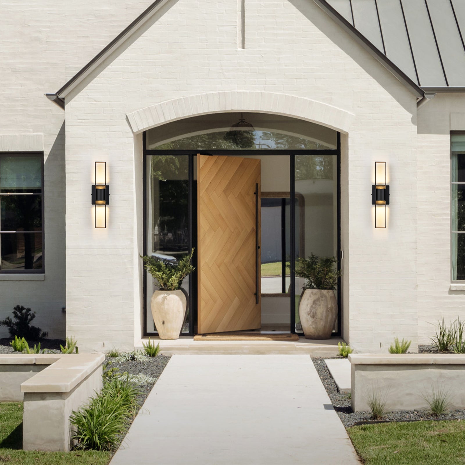 Glowlings 2-Light Modern 16"High IP54 Dimmable Hollow Black LED Outdoor Wall Sconce