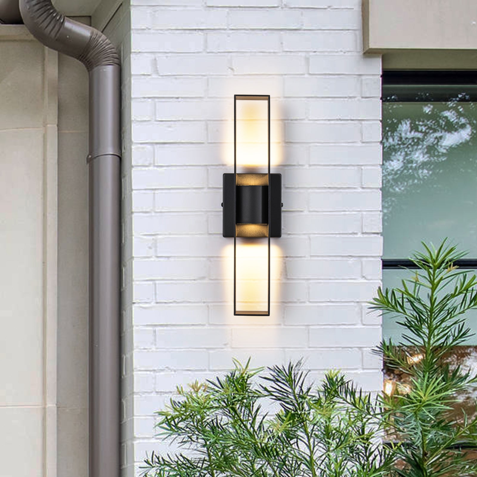 Glowlings 2-Light Modern 16"High IP54 Dimmable Hollow Black LED Outdoor Wall Sconce