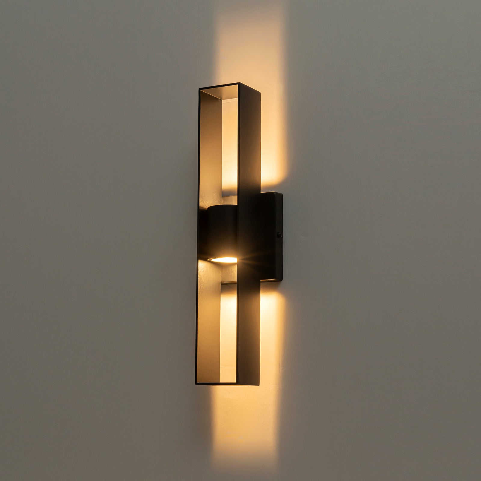 Glowlings 2-Light Modern 16"High IP54 Dimmable Hollow Black LED Outdoor Wall Sconce